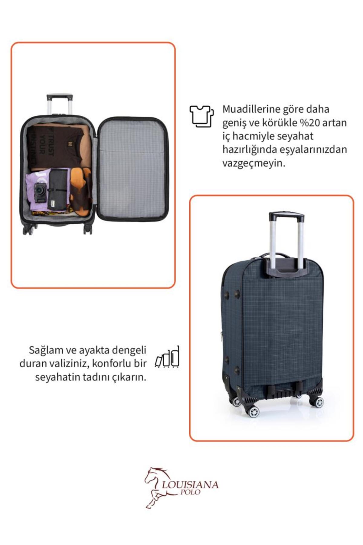 louisiana polo  Orta Boy 4 Teker Kumaş Valiz Lacivert 1081 - Görsel 9