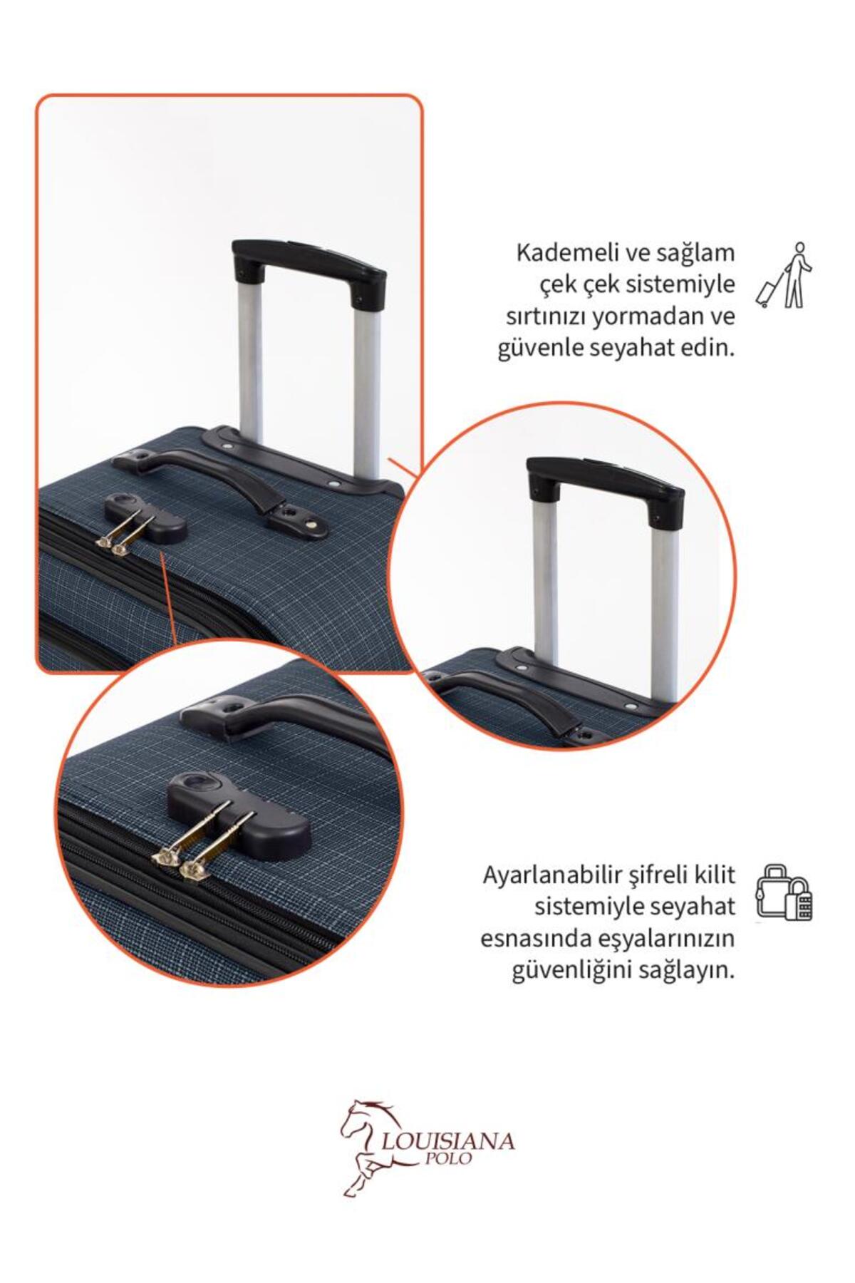 louisiana polo  Orta Boy 4 Teker Kumaş Valiz Lacivert 1081 - Görsel 7