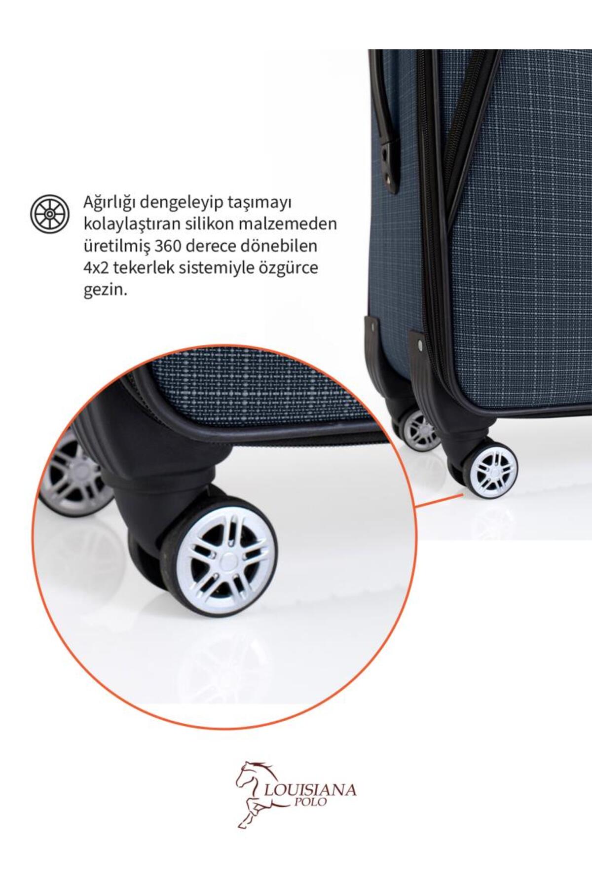 louisiana polo  Orta Boy 4 Teker Kumaş Valiz Lacivert 1081 - Görsel 8