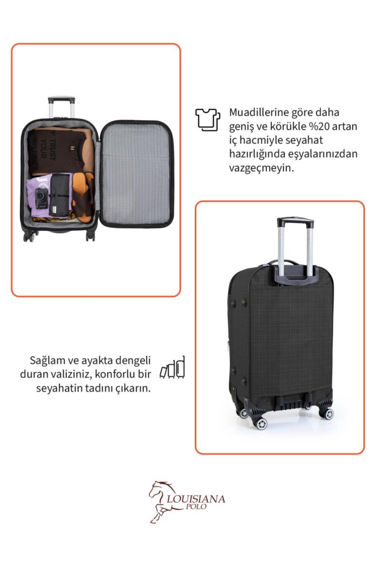 louisiana polo  Kabin (KÜÇÜK) Boy 4 Teker Kumaş Valiz Antrasit 1081 - Görsel 9