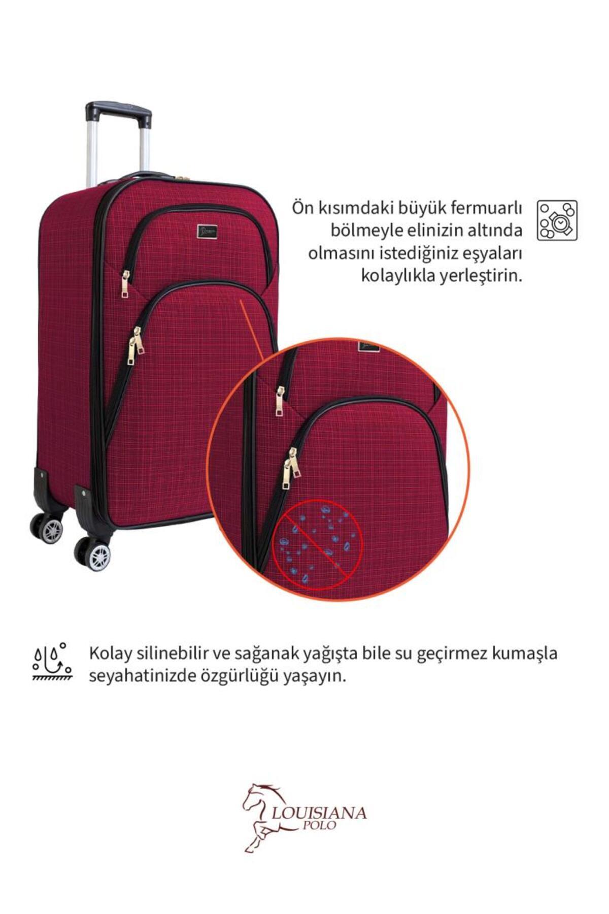 louisiana polo  Kabin (KÜÇÜK) Boy 4 Teker Kumaş Valiz Bordo 1081 - Görsel 6
