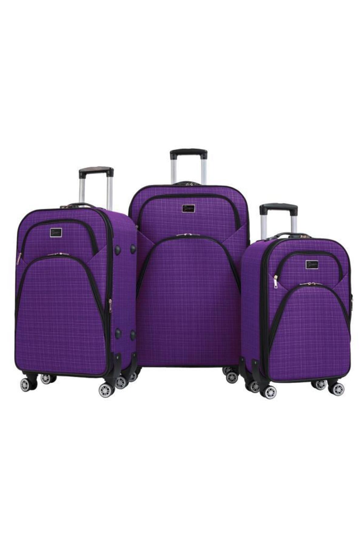 3-Piece Suitcase Set 4-Wheel Fabric Suitcase Purple 1081