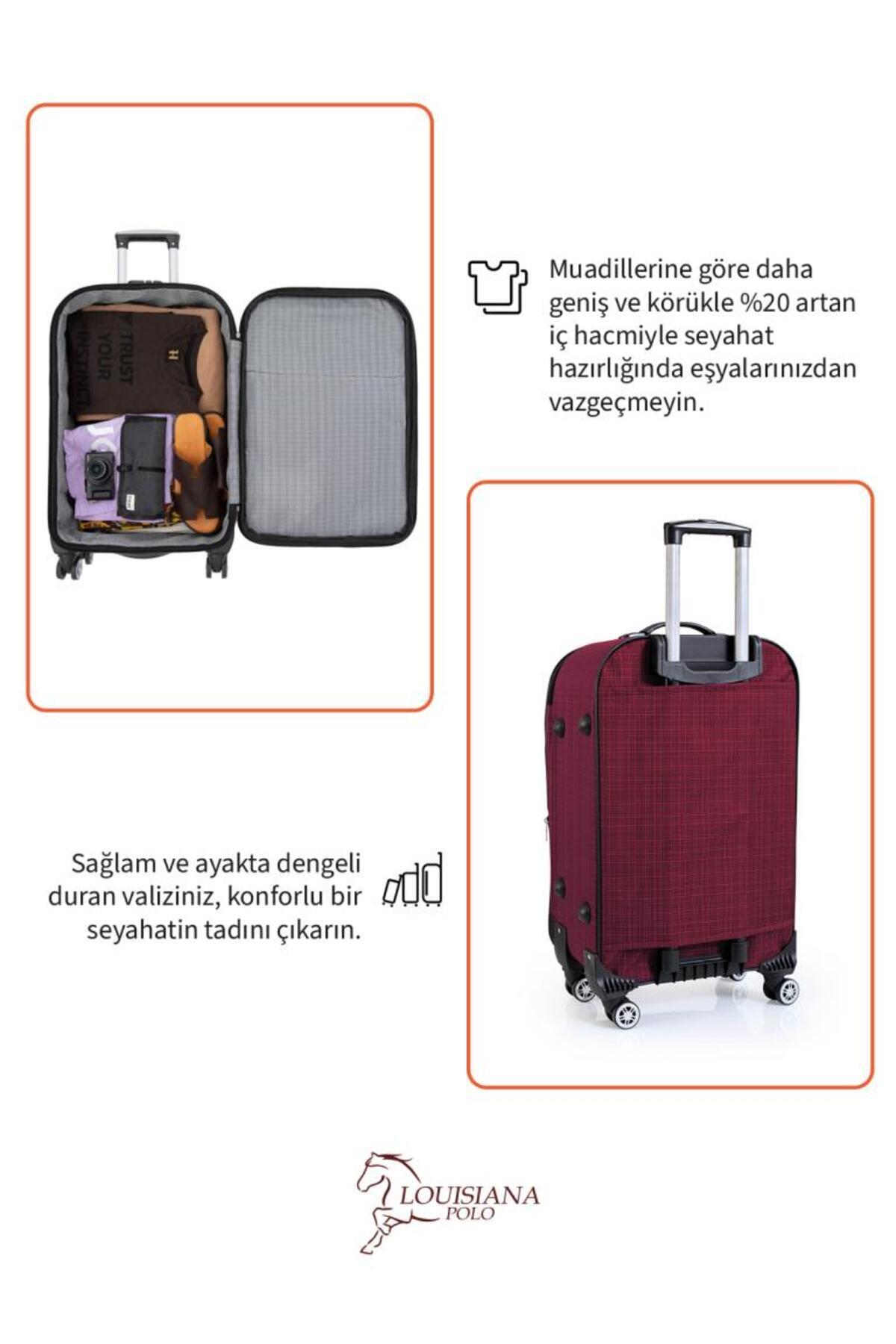 louisiana polo  Kabin (KÜÇÜK) Boy 4 Teker Kumaş Valiz Bordo 1081 - Görsel 9