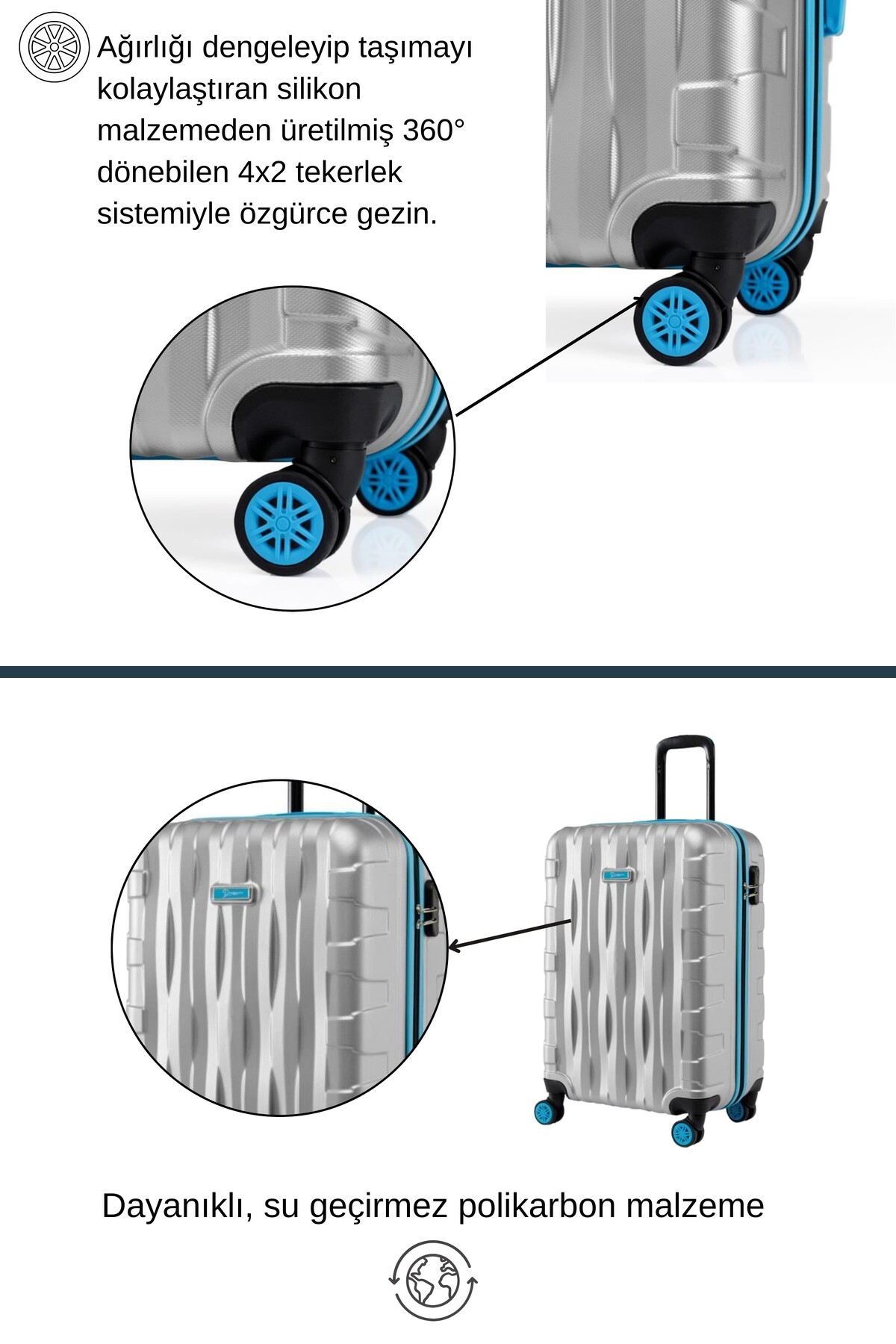 louisiana polo  Kabin Boy Valiz 4x2 Teker Gri 1167 - Görsel 5