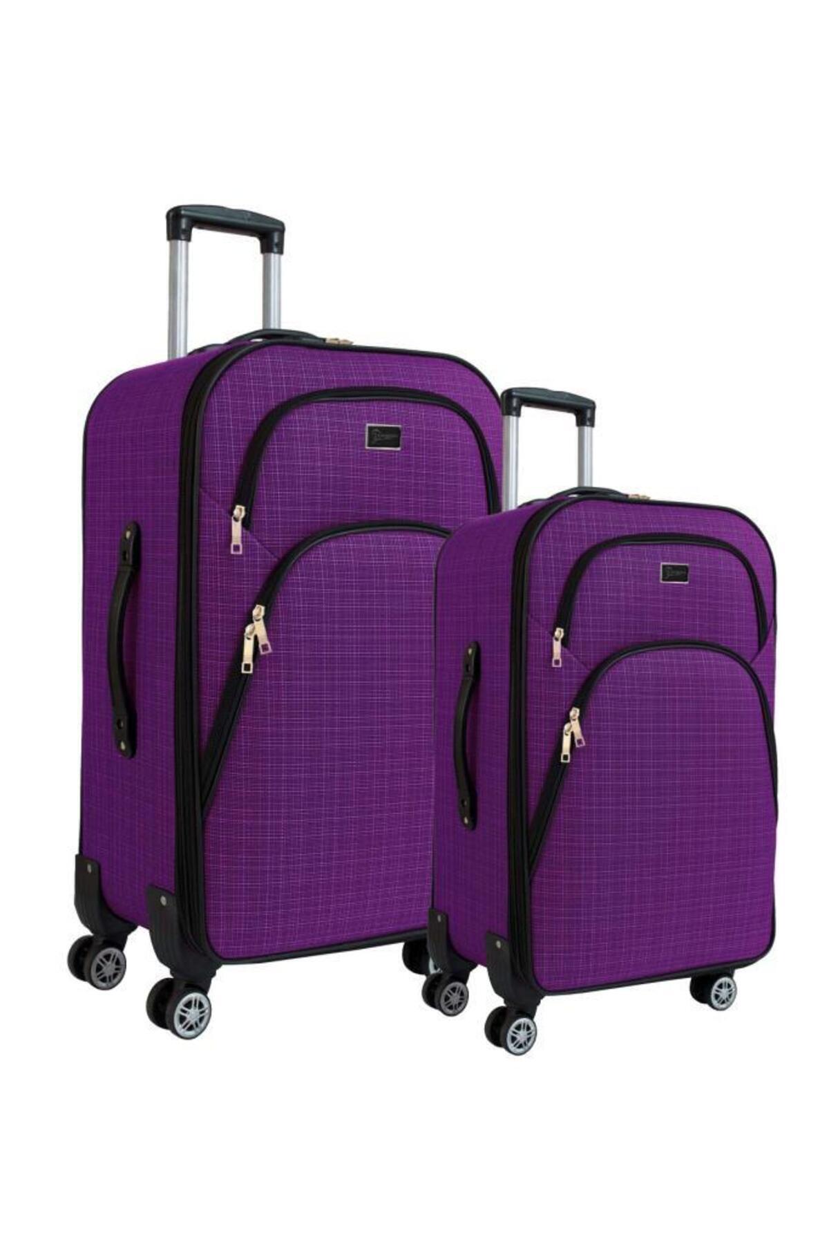 Large and Medium Suitcase Set 4 Wheel Fabric Suitcase Purple 1081