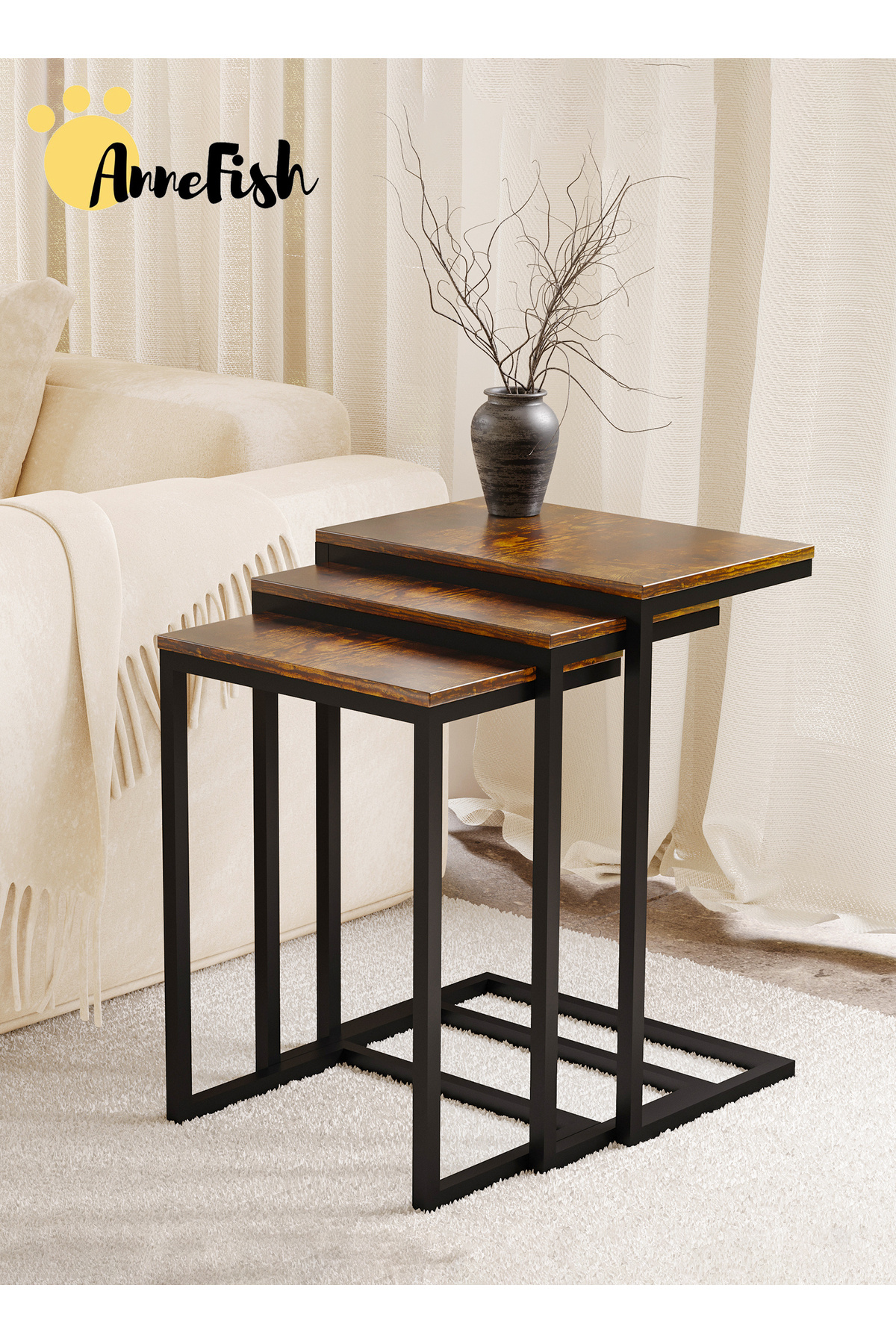 طقم طاولات خدمة قهوة على شكل حرف C مكون من 3 قطع،...