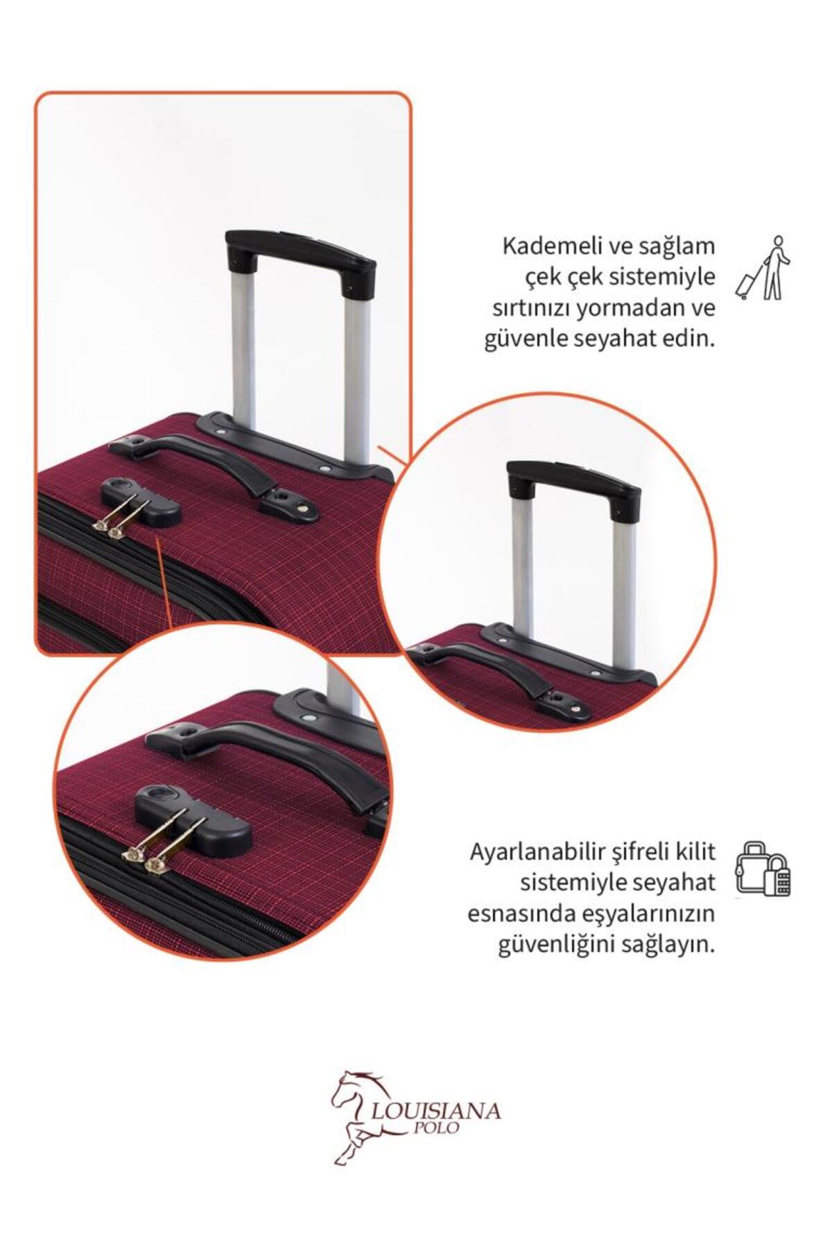 louisiana polo  Kabin (KÜÇÜK) Boy 4 Teker Kumaş Valiz Bordo 1081 - Görsel 7