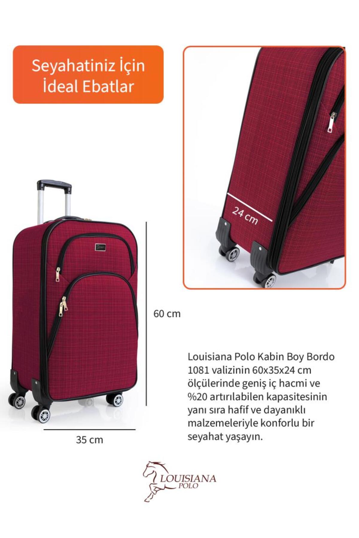 louisiana polo  Kabin (KÜÇÜK) Boy 4 Teker Kumaş Valiz Bordo 1081 - Görsel 3