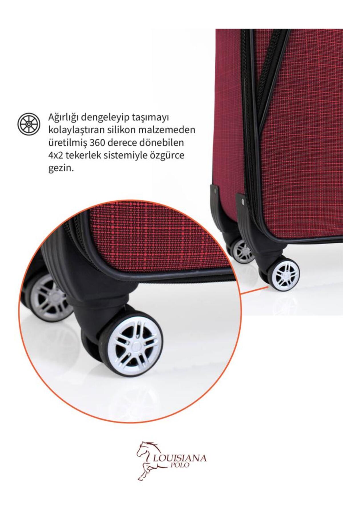 louisiana polo  Kabin (KÜÇÜK) Boy 4 Teker Kumaş Valiz Bordo 1081 - Görsel 8