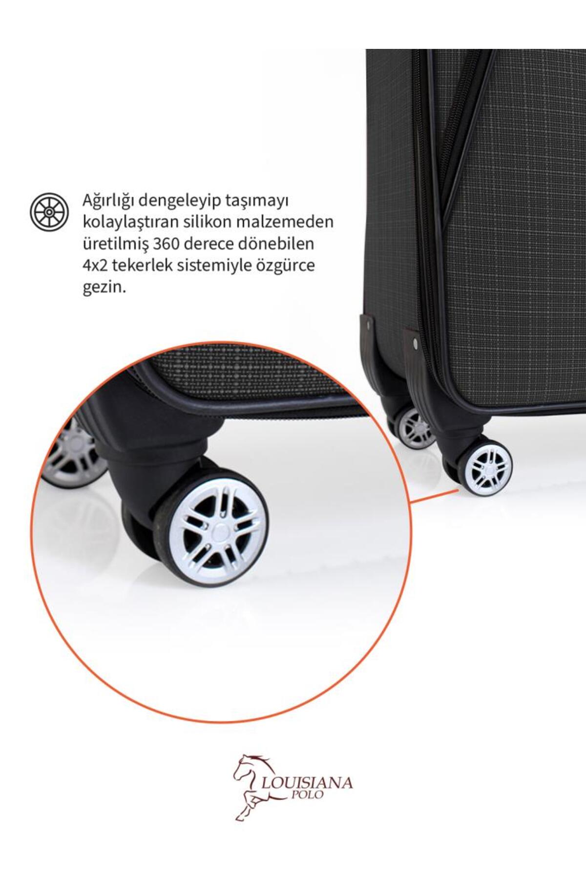 louisiana polo  Kabin (KÜÇÜK) Boy 4 Teker Kumaş Valiz Antrasit 1081 - Görsel 8