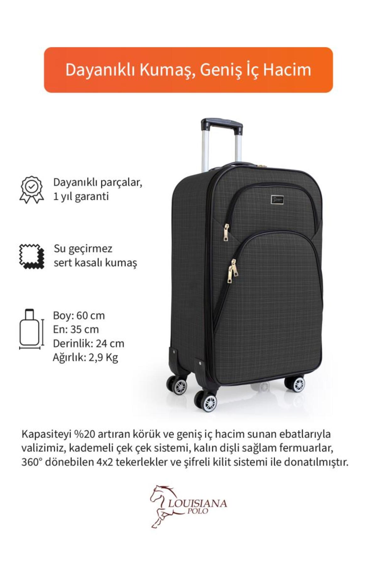 louisiana polo  Kabin (KÜÇÜK) Boy 4 Teker Kumaş Valiz Antrasit 1081 - Görsel 5