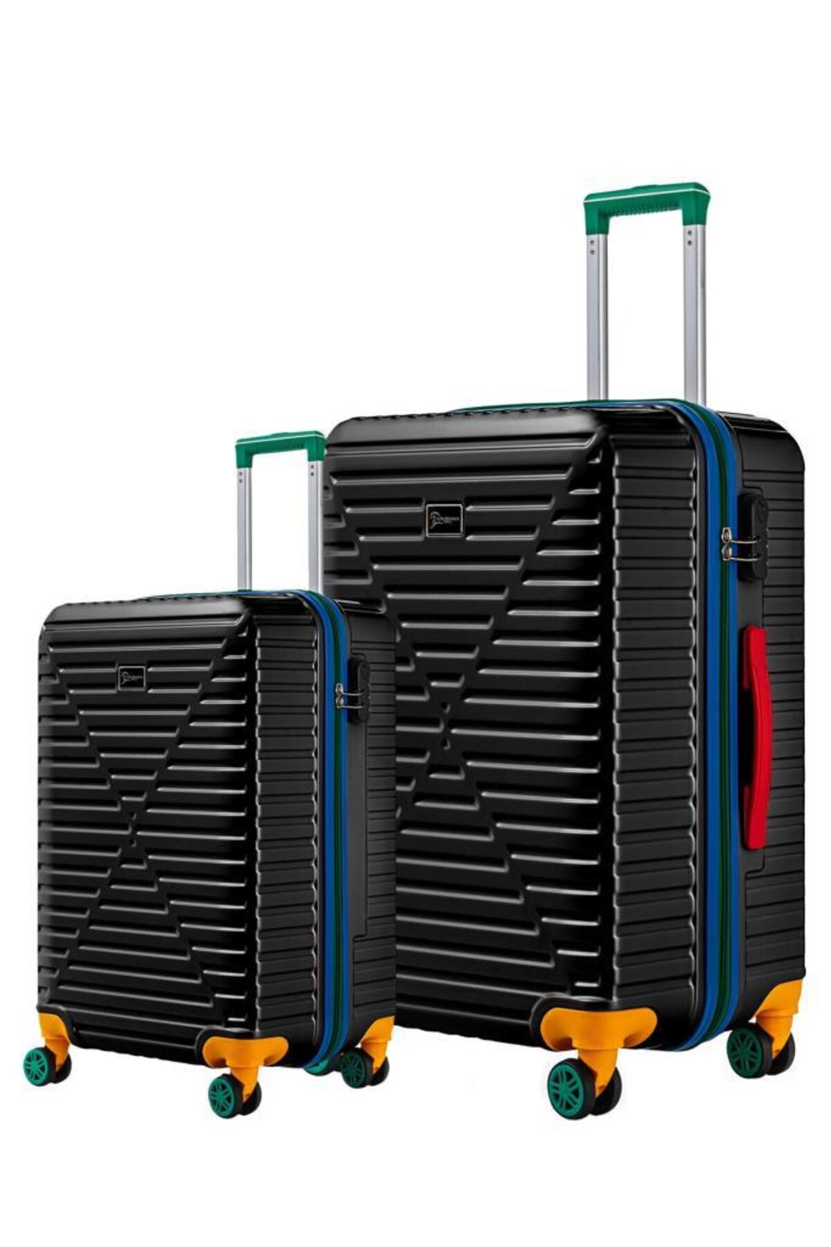 Medium and Cabin Size 2-Piece Luggage Set 100% Polycarbonate Luggage 4x2 Wheel Black 1088