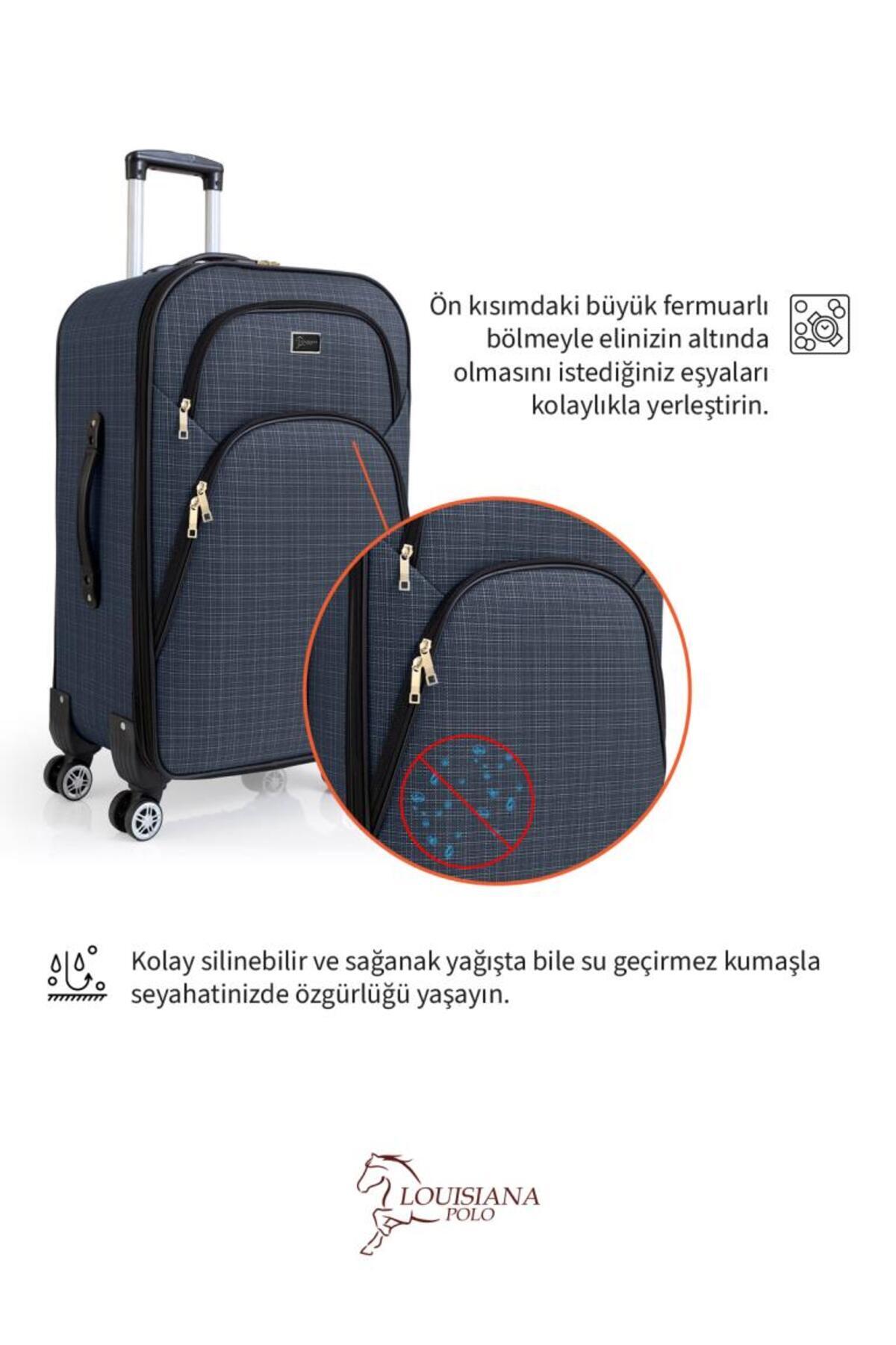 louisiana polo  Orta Boy 4 Teker Kumaş Valiz Lacivert 1081 - Görsel 6