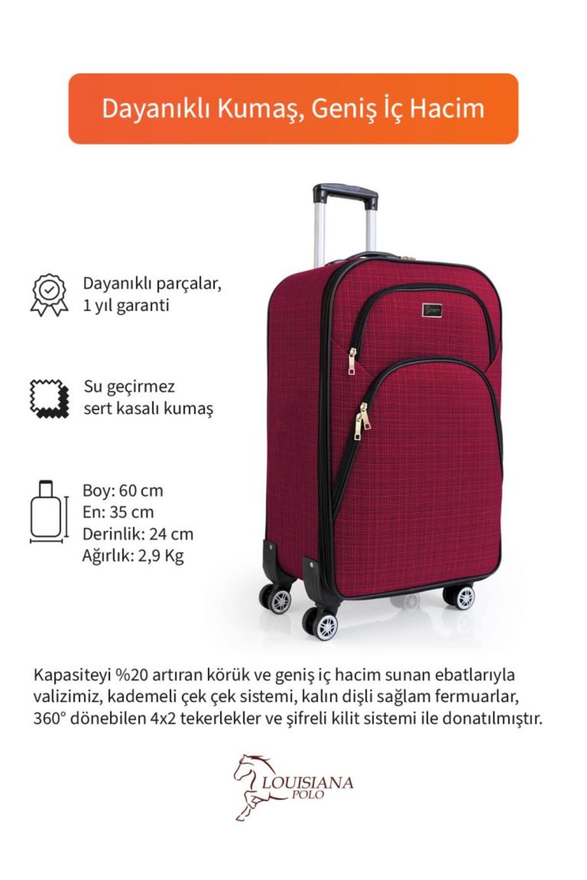 louisiana polo  Kabin (KÜÇÜK) Boy 4 Teker Kumaş Valiz Bordo 1081 - Görsel 5