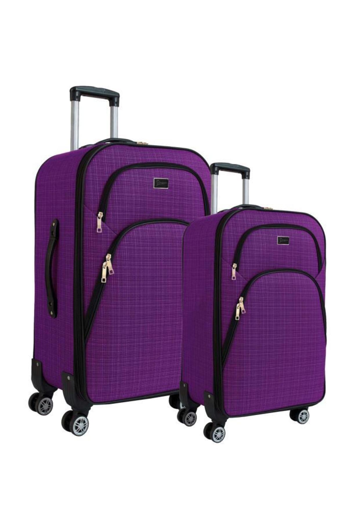 Medium and Cabinet Size Suitcase Set 4 Wheel Fabric Suitcase Purple 1081