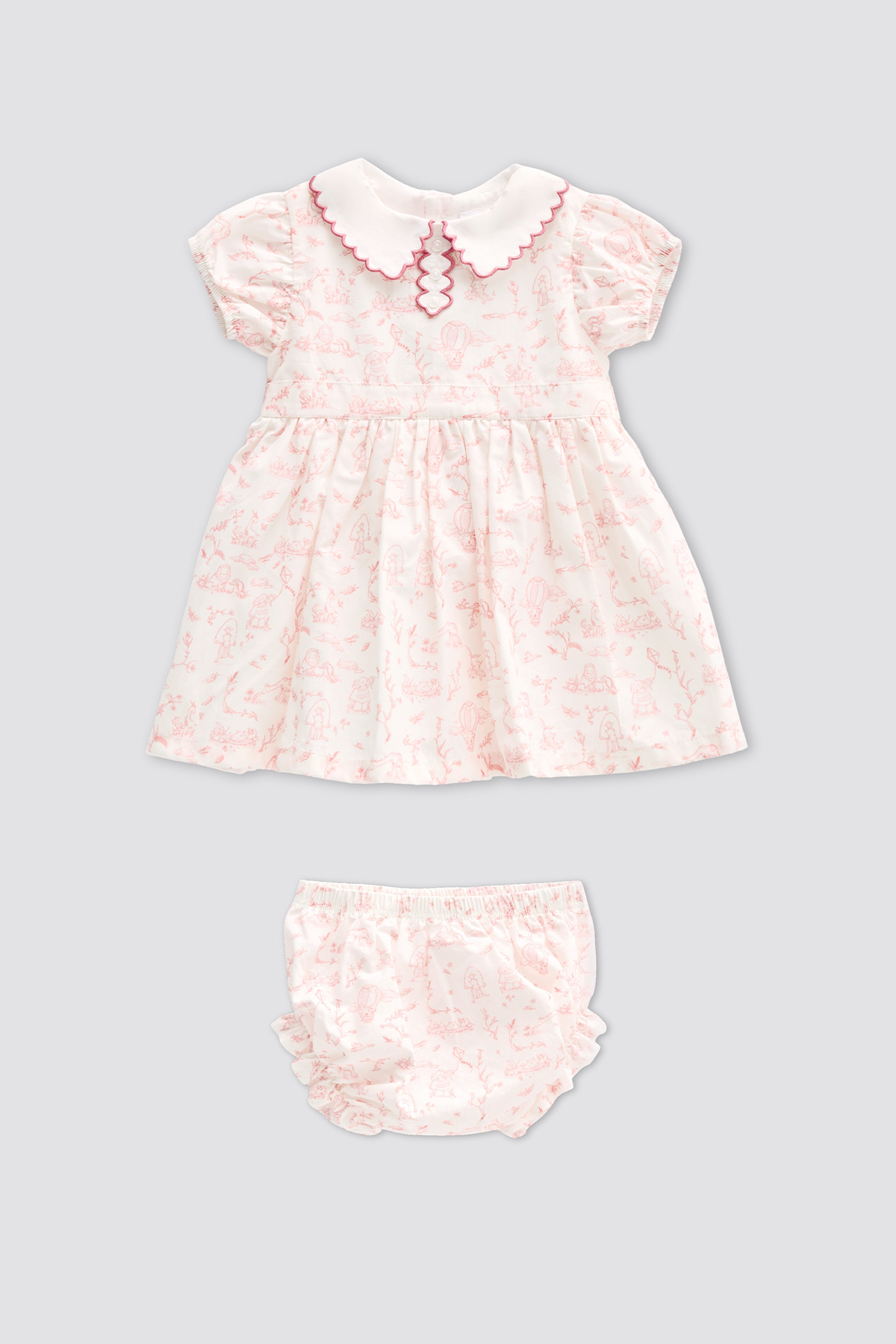 Atelier Babbi %100 Pamuk Kız Bebek Elbisesi - Toile De Jouy / Pembe