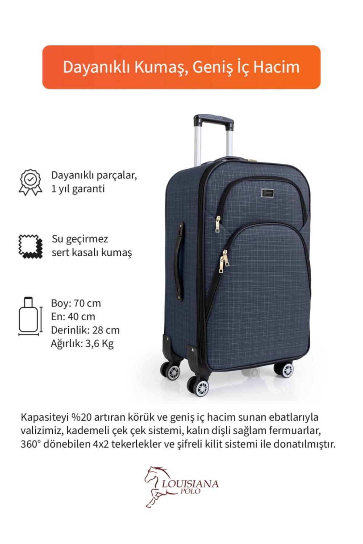 louisiana polo  Orta Boy 4 Teker Kumaş Valiz Lacivert 1081 - Görsel 5