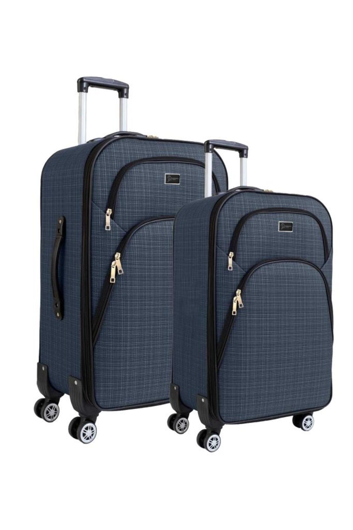 louisiana polo Büyük Ve Kabin Boy Valiz Seti 4 Teker Kumaş Valiz Lacivert 1081