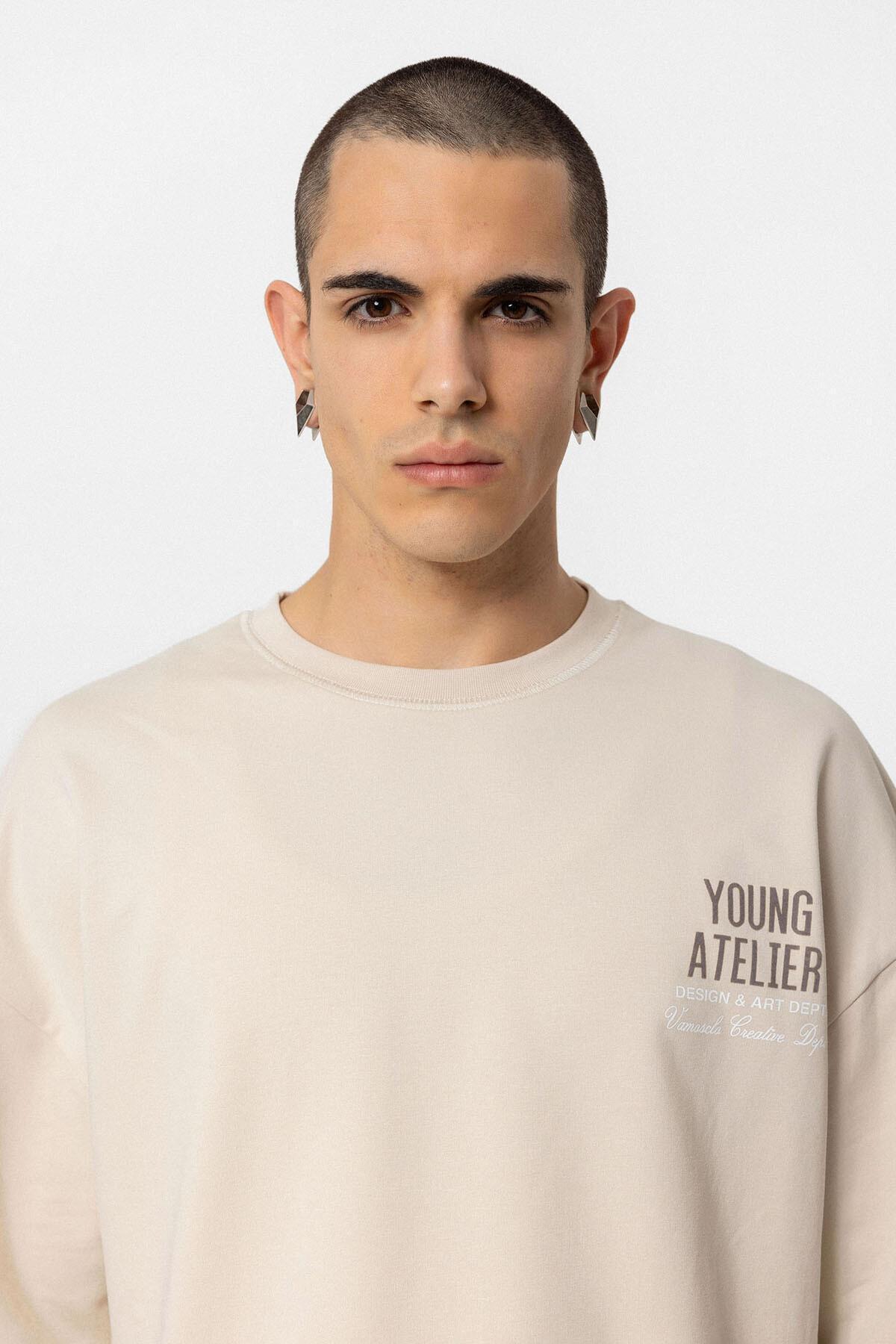 Young Atelıer Baskılı Oversize Eşofman Takım Taş — خاکستری 40-603 — تصویر 5 از 8