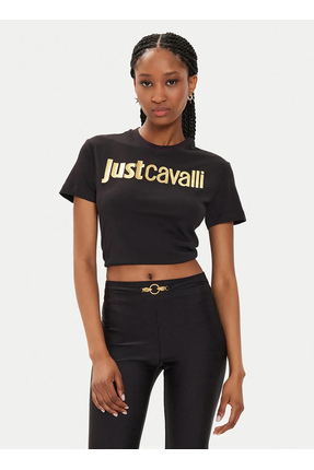 Just Cavalli Yuvarlak Yaka Baskılı Siyah Kadın T-Shirt 76PAHG11