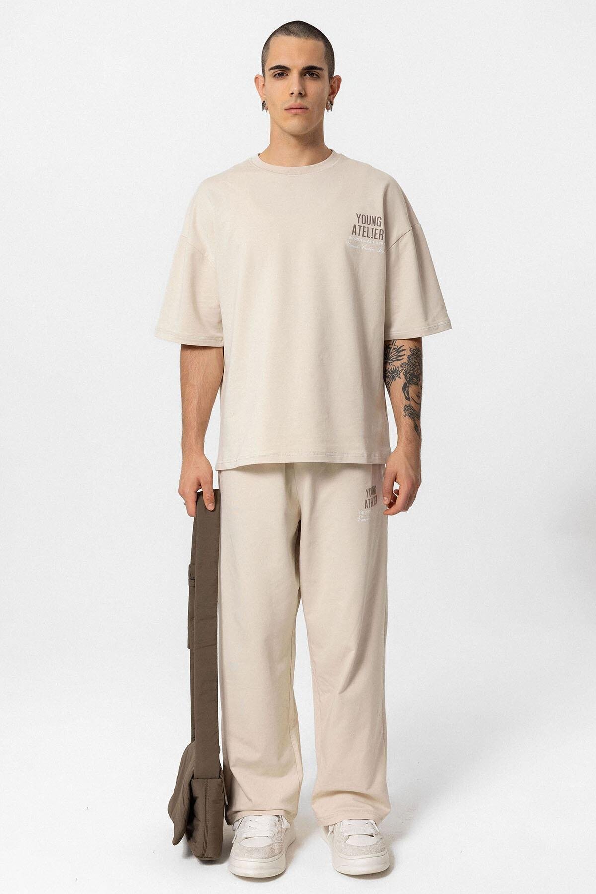 Young Atelıer Baskılı Oversize Eşofman Takım Taş — خاکستری 40-603