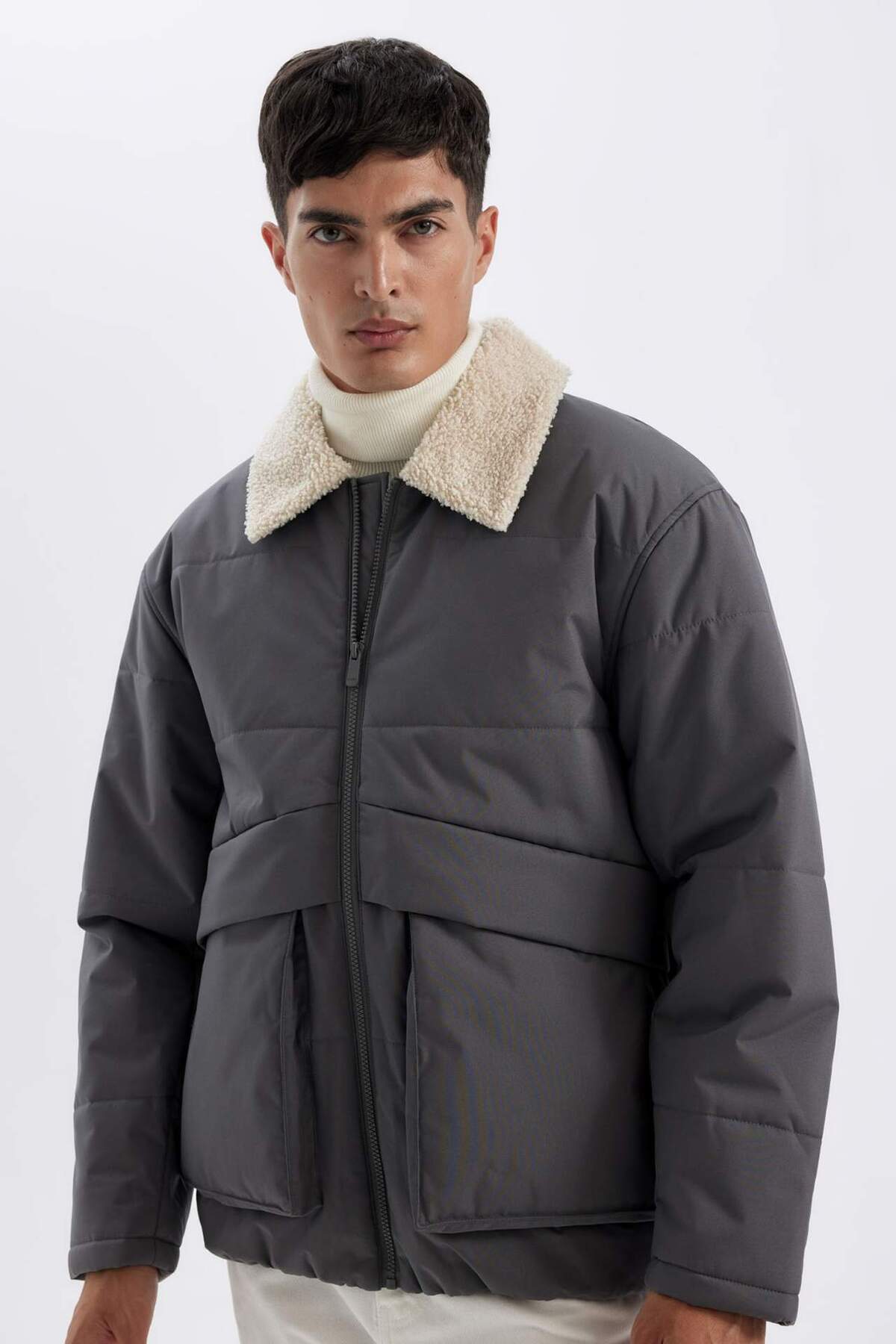 دفاکتو کت جیبی زیپ دار ضدآب Slim Fit Slim Cut Faux Fur Polo یقه زیپ دار D1