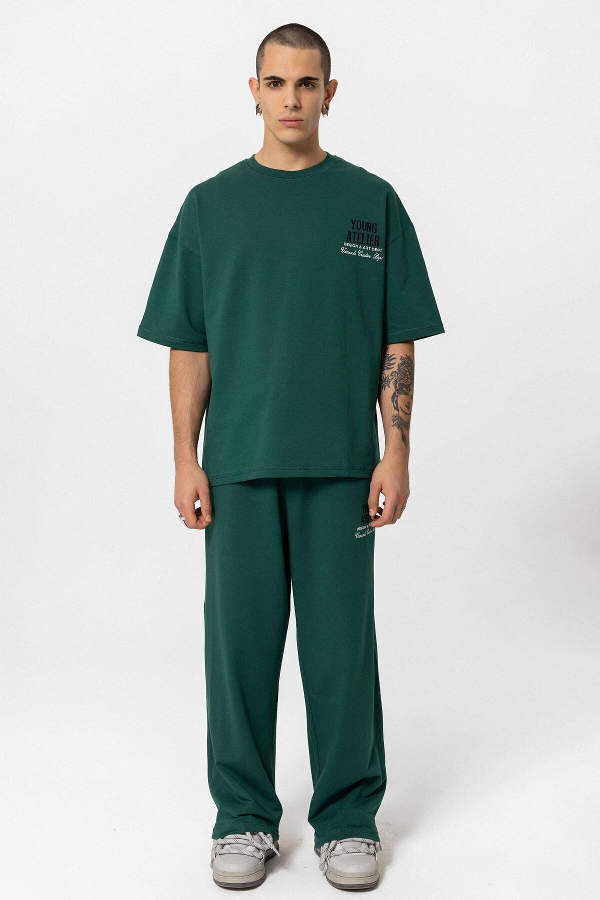 Young Atelıer Baskılı Oversize Eşofman Takım Nefti — سبز 40-603