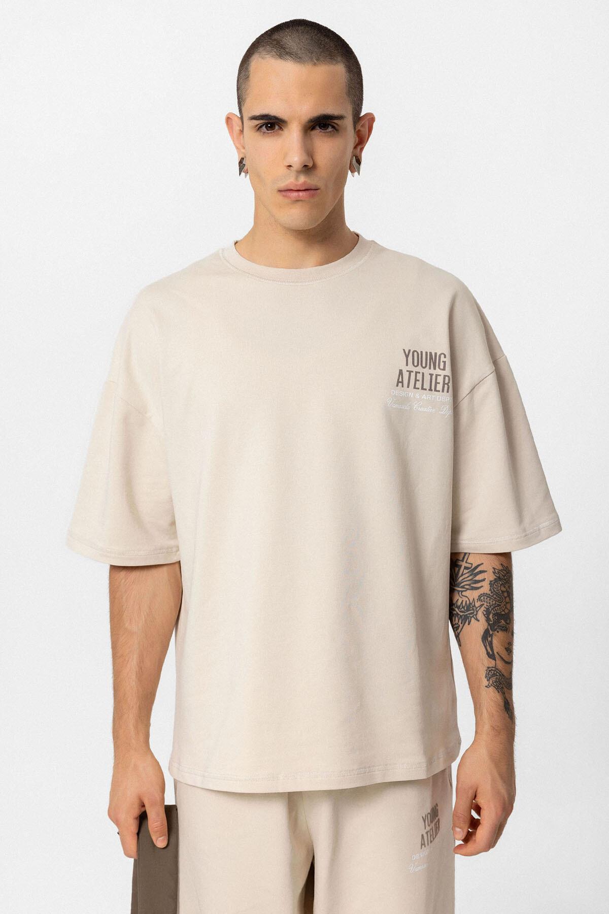 Young Atelıer Baskılı Oversize Eşofman Takım Taş — خاکستری 40-603 — تصویر 4 از 8