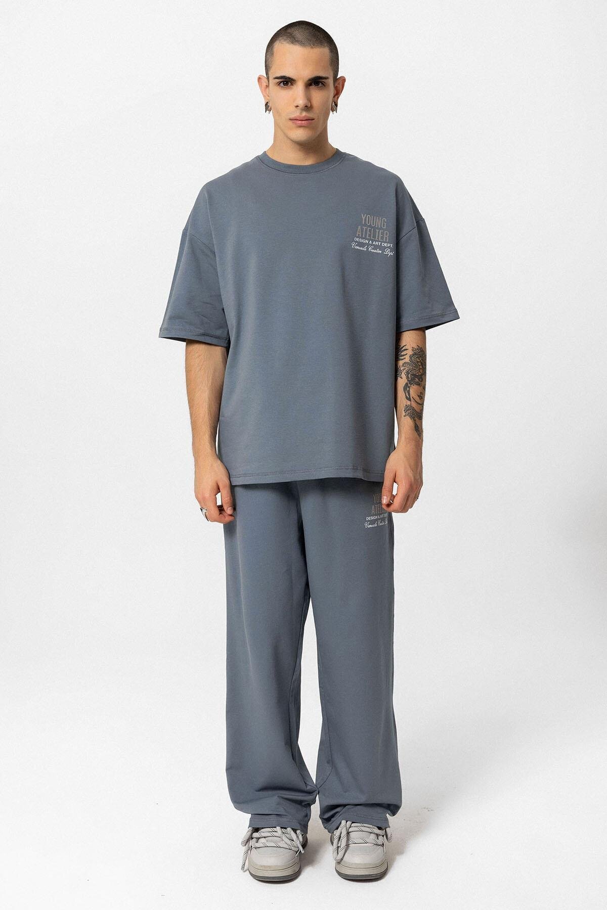 Young Atelıer Baskılı Oversize Eşofman Takım Füme — خاکستری 40-603