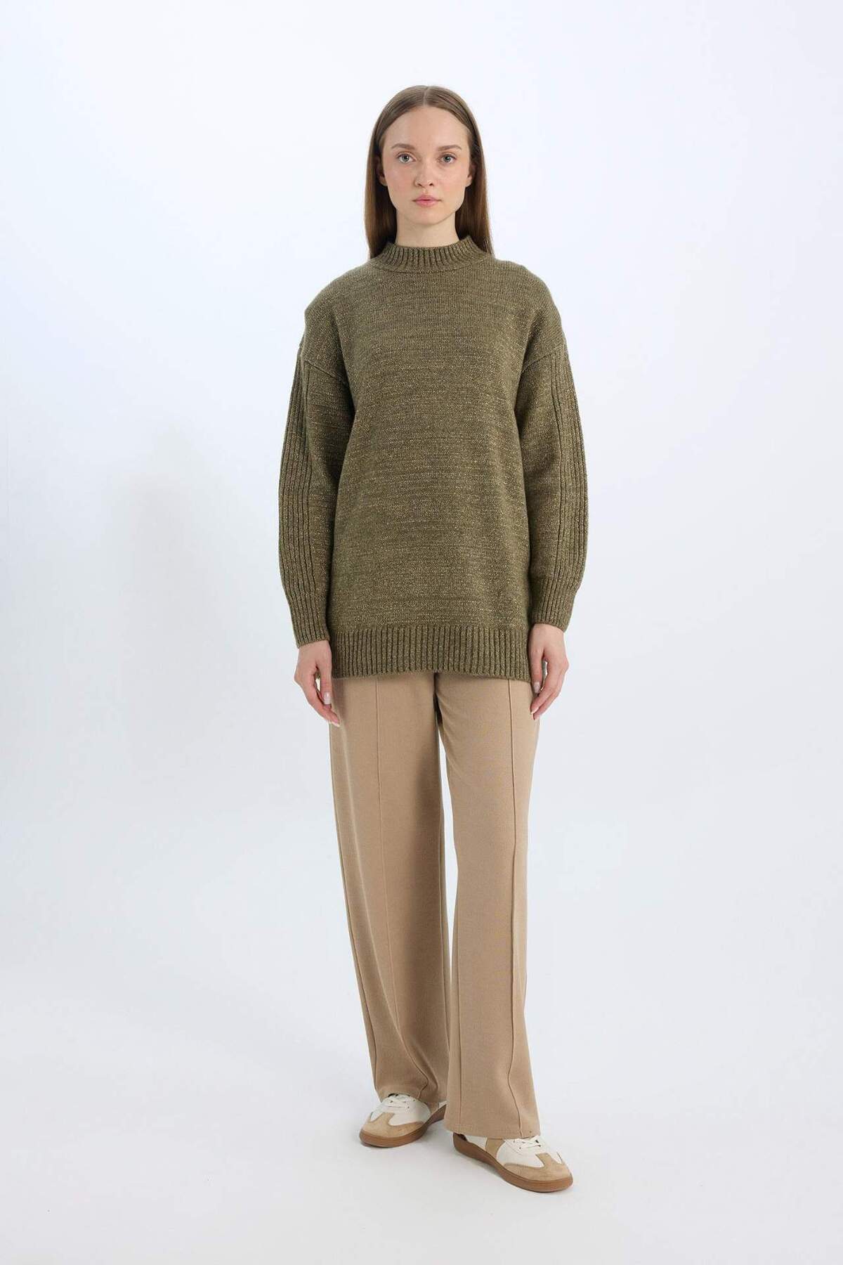 DeFacto Relax Fit Beli Lastikli Basic Düz Krep Palazzo Pantolon D6884AX24WN