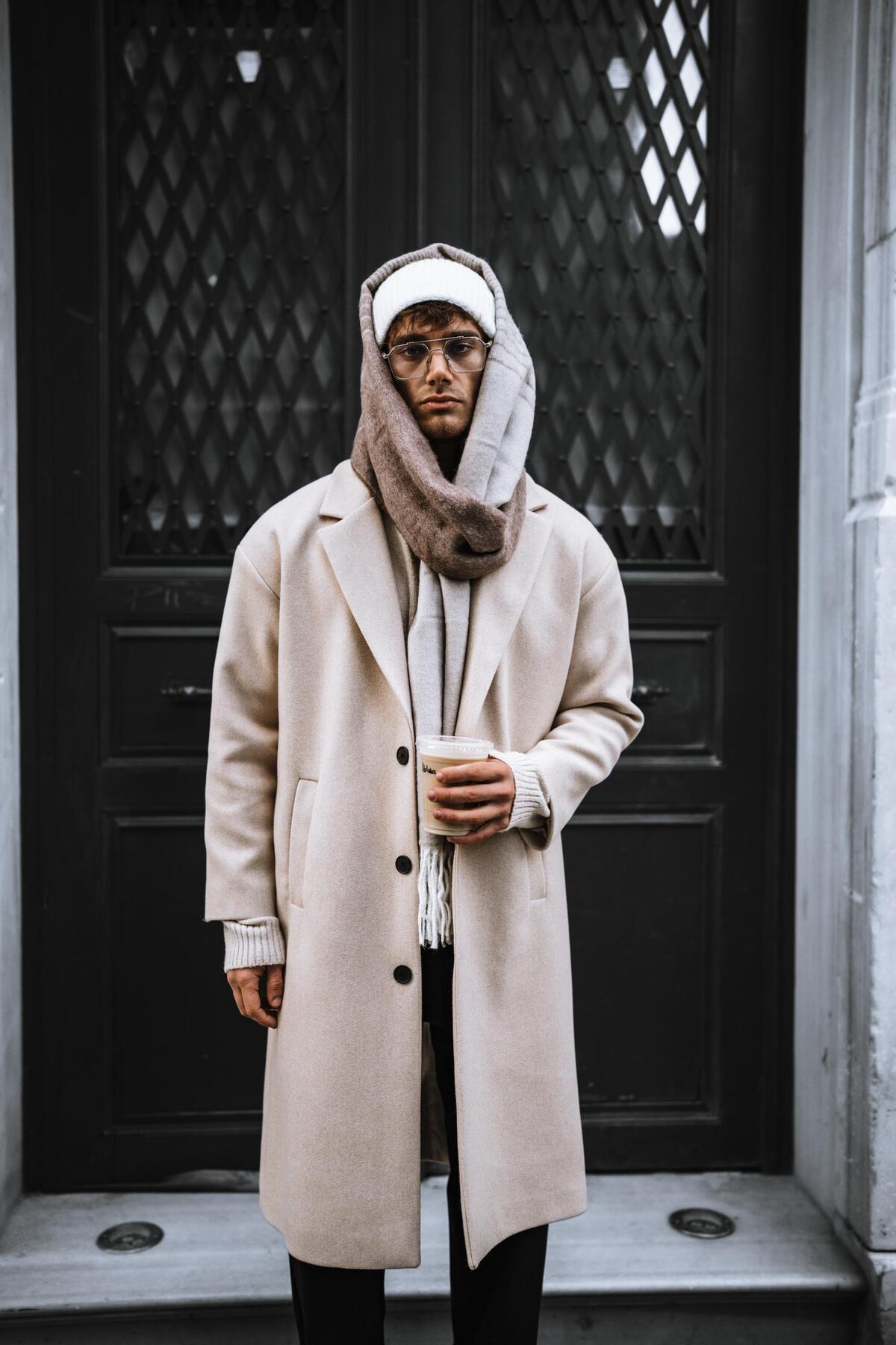 ablukaonline Erkek Oversize Düğmeli Kaşe Kaban Bej