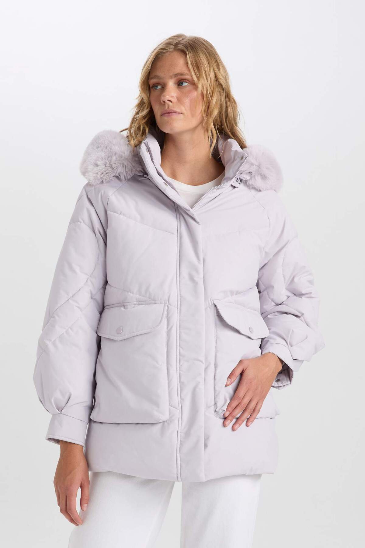 Defacto  Su Geçirmez Kapüşonlu Fermuarlı Cepli Şişme Mont C3973AX24CW - Görsel 4