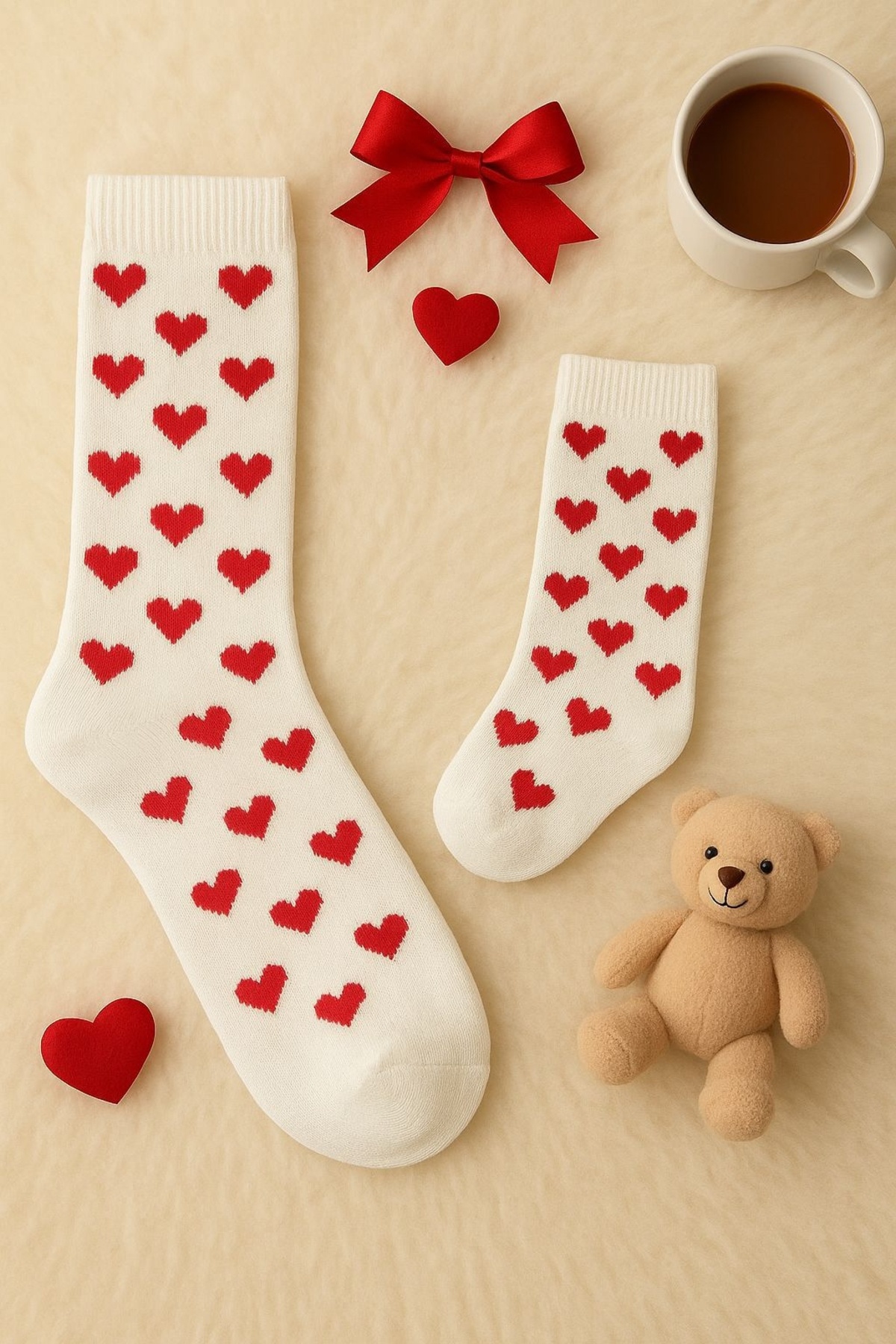 Panowill Design Kız Bebek Kalp Desenli Anne Bebek Çorap Seti Anne Bebek Kombin fotoğrafı 4 (önizleme)
