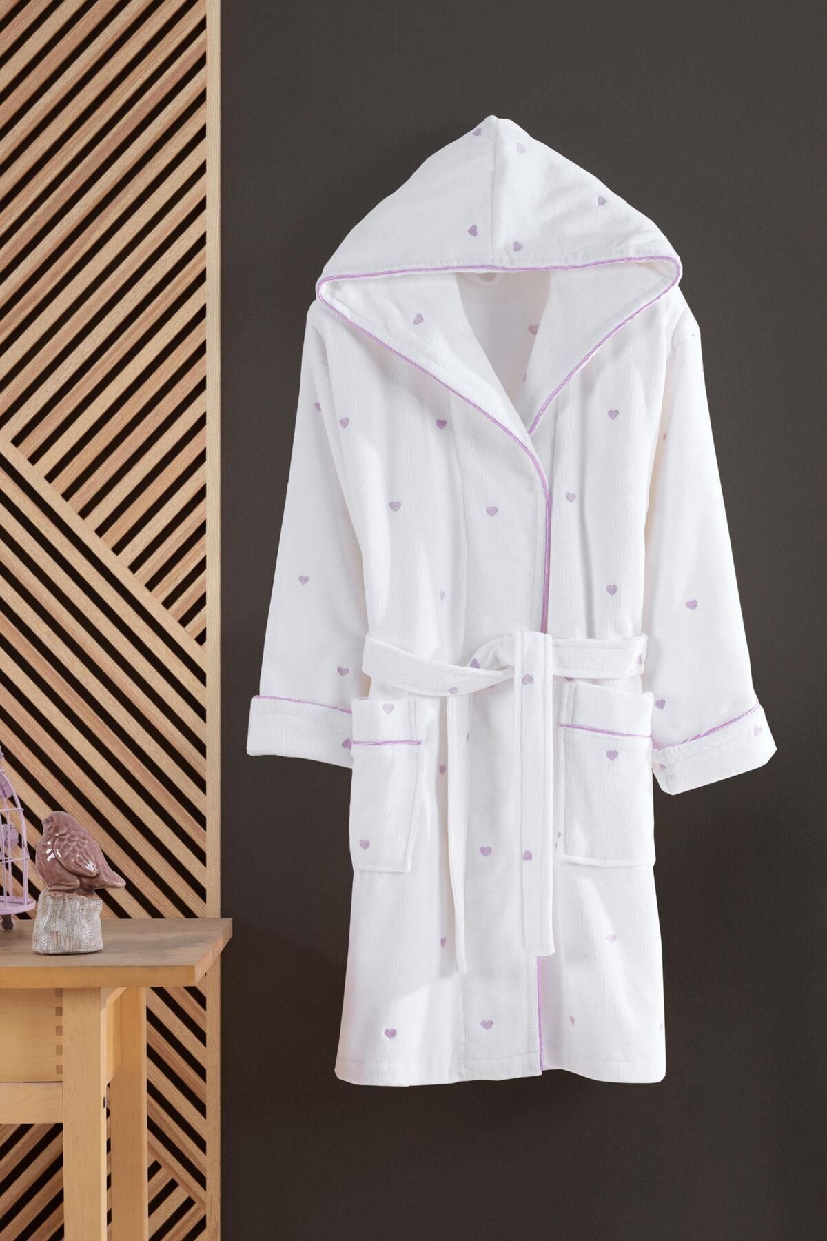 Heart Embroidered 100% Cotton Love Series Bathrobe