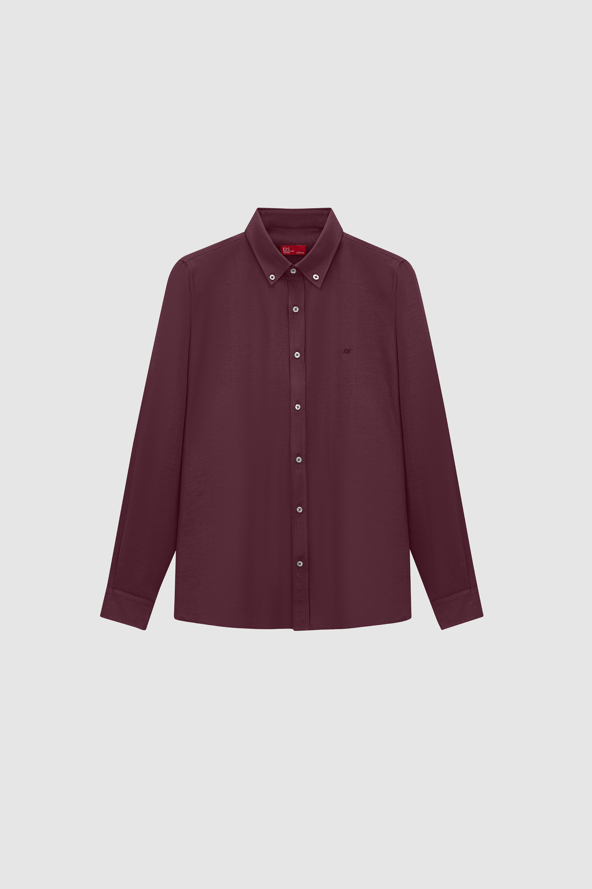 D'S Damat  Ds Damat Slim Fit Mürdüm Oxford Düğmeli Yaka Kolay Ütülenebilir Nakış Detaylı Pamuklu Gömlek - Görsel 5