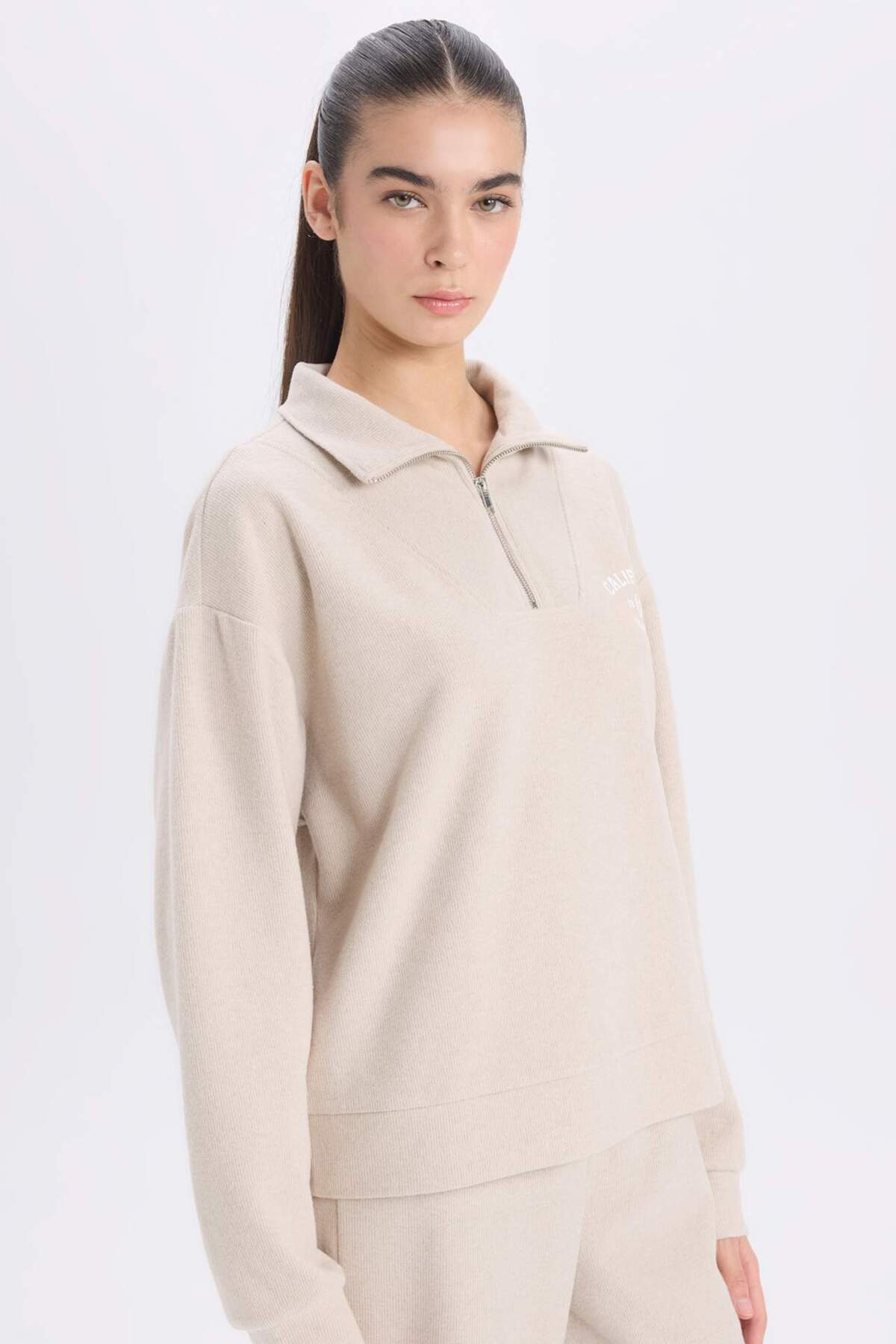 DeFacto Regular Fit Yarım Fermuarlı Baskılı Sweatshirt E1850AX24WN
