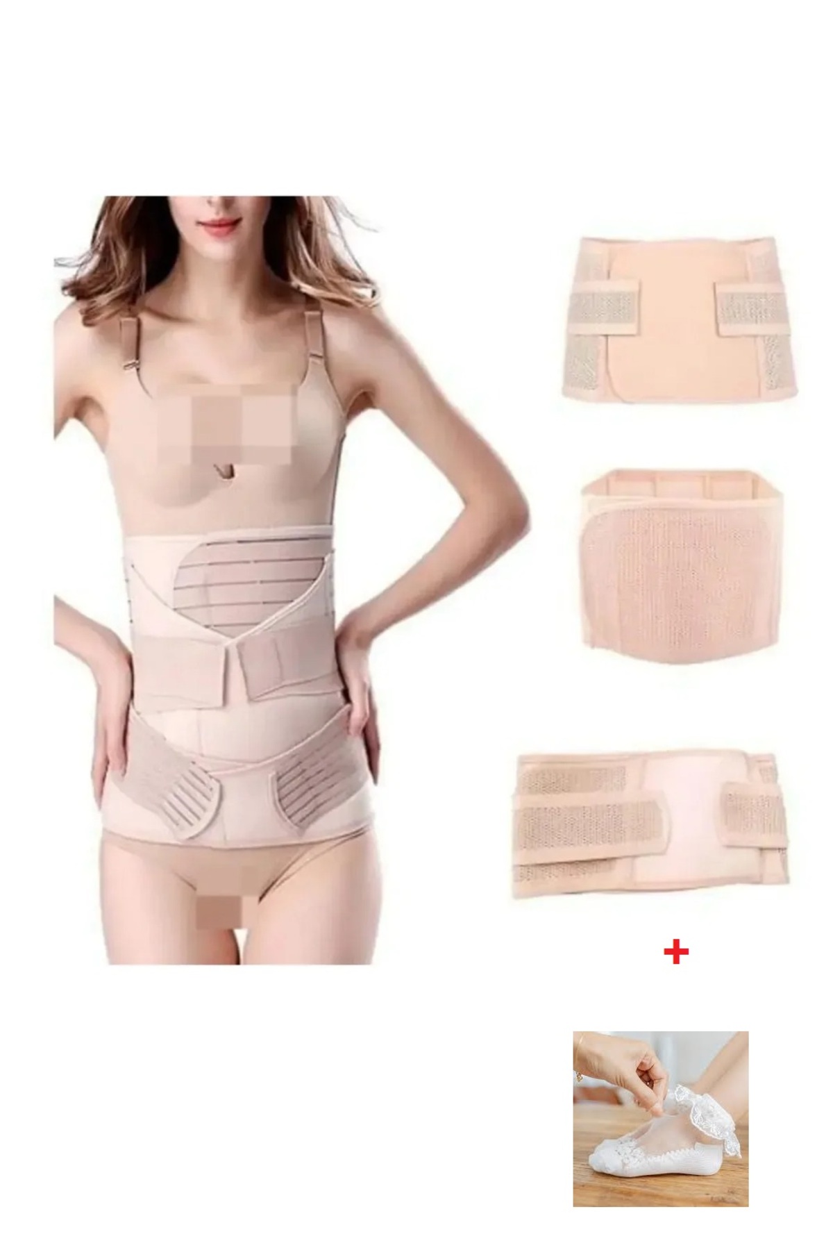 مشد الجسم بعد الولادة 3 في 1+شراب دانتيل شفاف