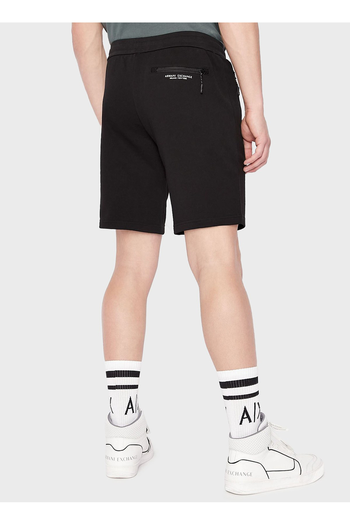 آرمانی اکسچنج شلوارک مردانه سویشرت مشکی معمولی 8NZS75 ZJKRZ 1200