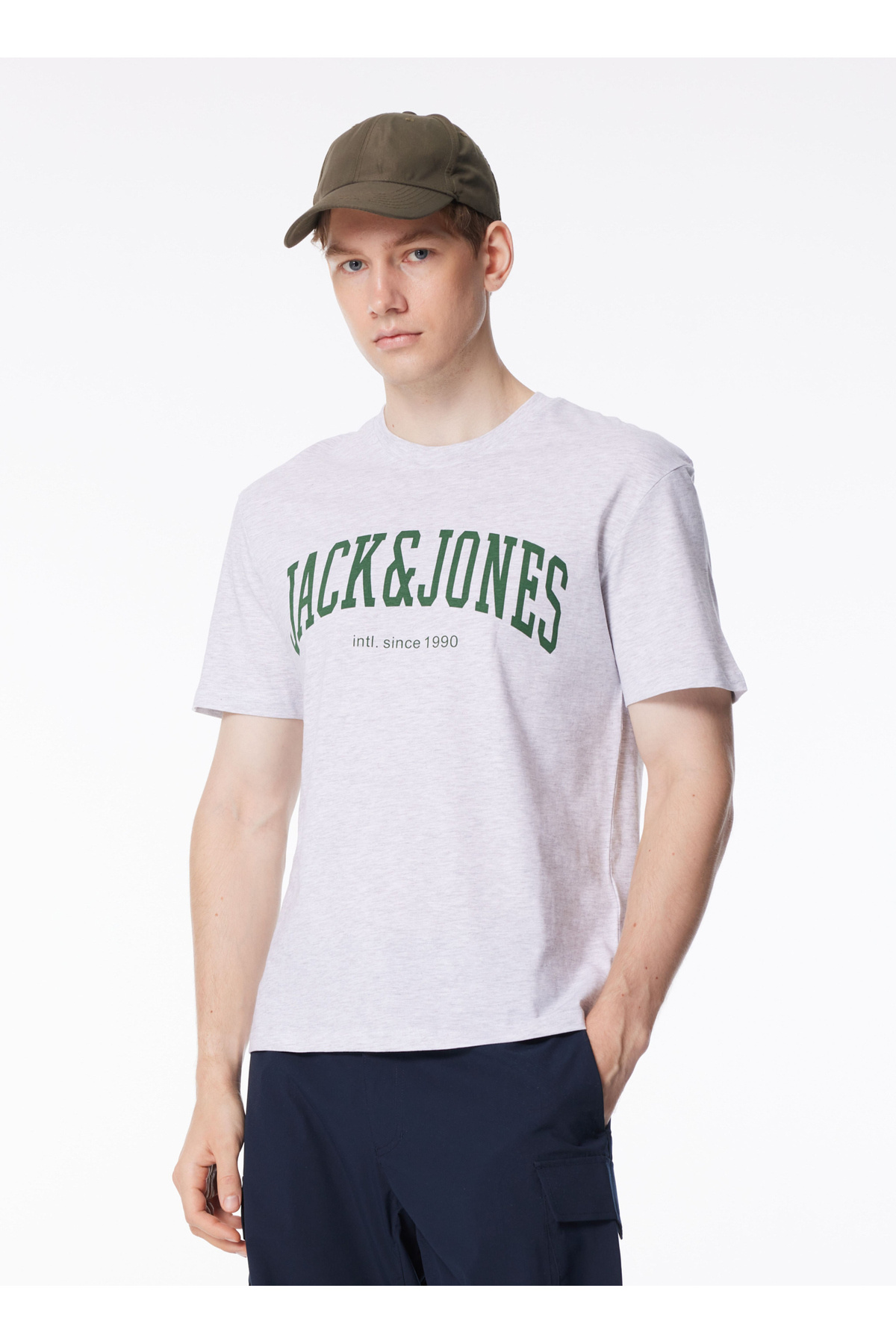 جک اند جونز تی شرت مردانه یقه گرد سفید 12236514_JJEJOSH TEE SS CREW NECK N