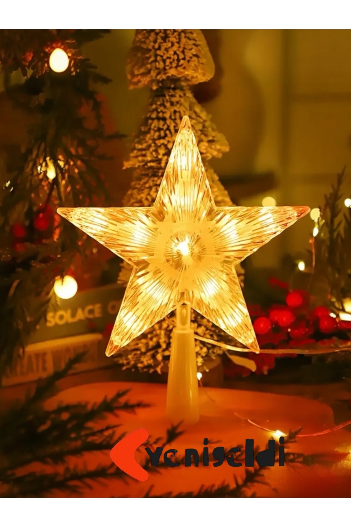 Yenigeldi Pilli Led Işıklı ( Günışığı) Tepe Yıldızı, Çam Ağacı Yıldızı Yılbaşı Süs