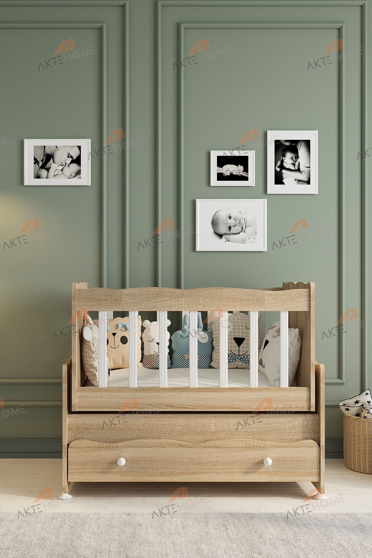 Aktehome Çekmeceli Sallanır Anne Yanı Ahşap Bebek Beşiği Sonoma fotoğrafı 5 (önizleme)