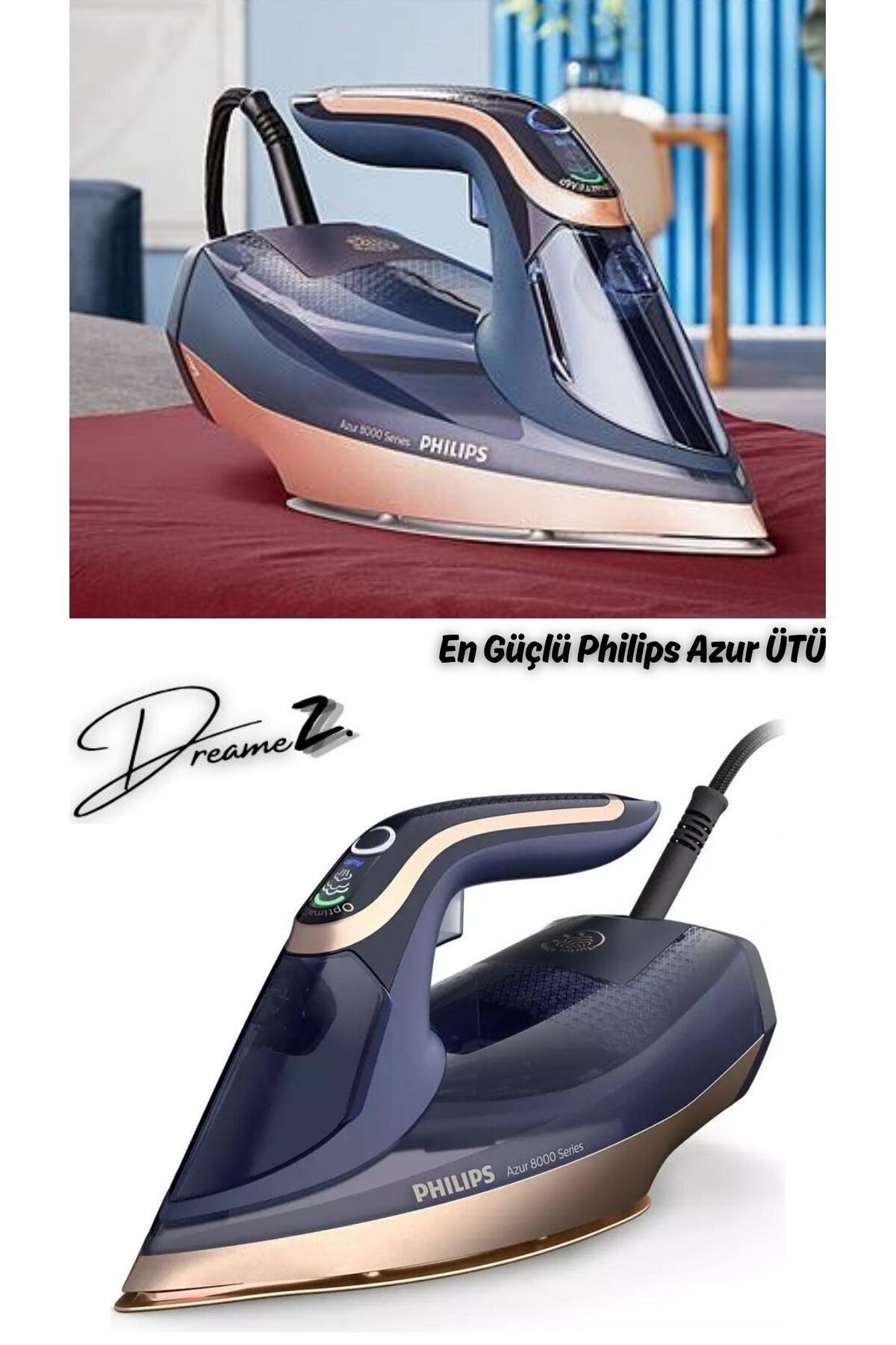 Philips Drmz En Güçlü En Hızlı +Güçlü Azur 8000 Yeni Serisi 3000 W Buharlı Ütü ,Turbo Buhar,350ml Su haznesi