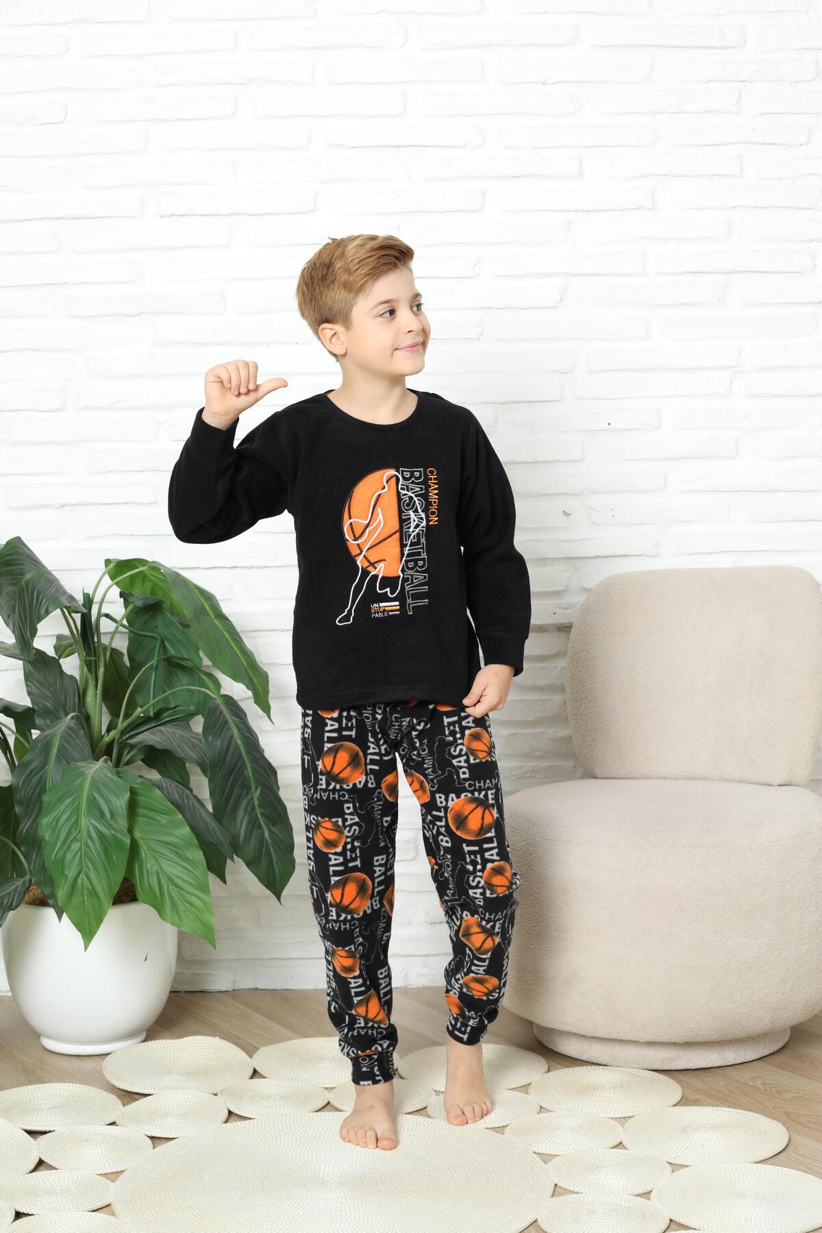 Mutlu City Yeni Stil Sonbahar/kış Erkek Çocuk Basketball Desenli Polar Pijama Takımı 4562 fotoğrafı 3 (önizleme)