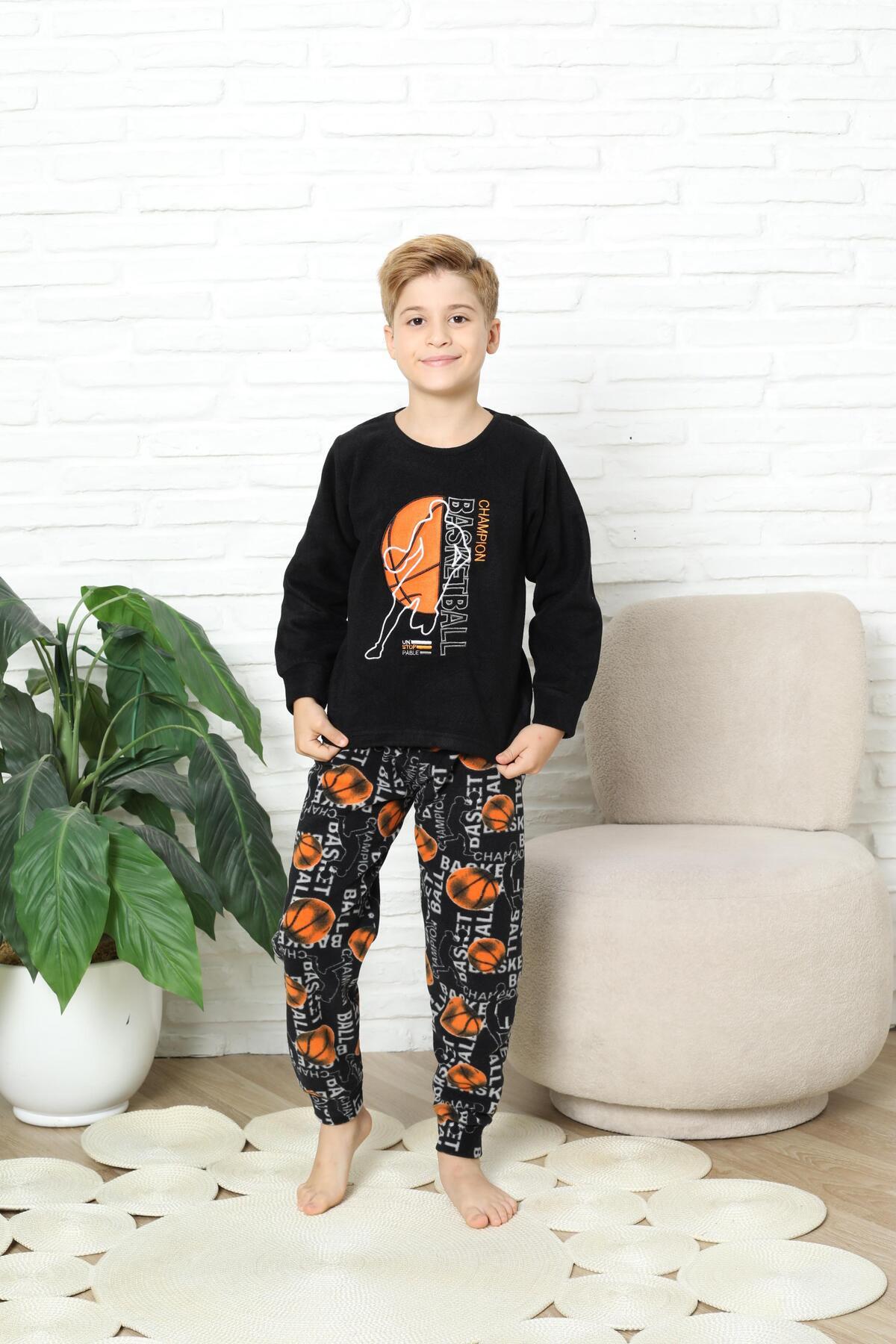 Mutlu City Yeni Stil Sonbahar/kış Erkek Çocuk Basketball Desenli Polar Pijama Takımı 4562 fotoğrafı 2 (önizleme)