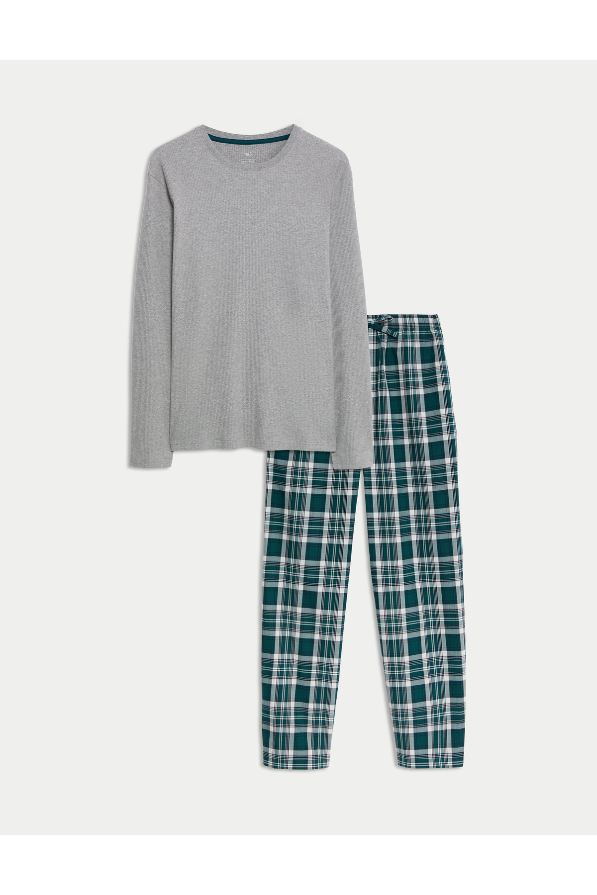 Marks & Spencer Saf Pamuklu Kareli Pijama Takımı