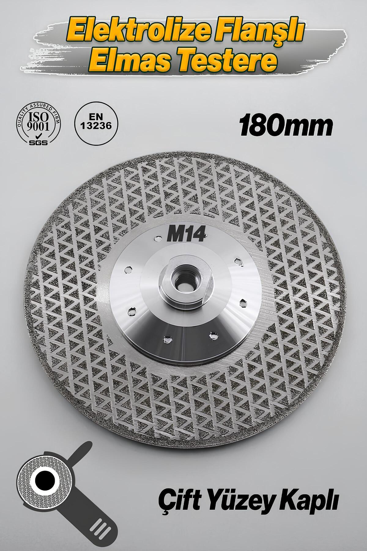 Badem10 180 mm M14 Çift Taraflı Flanşlı Elektrolize Elmas Kesme Taşlama Testere Turbo Disk Mermer Kesim