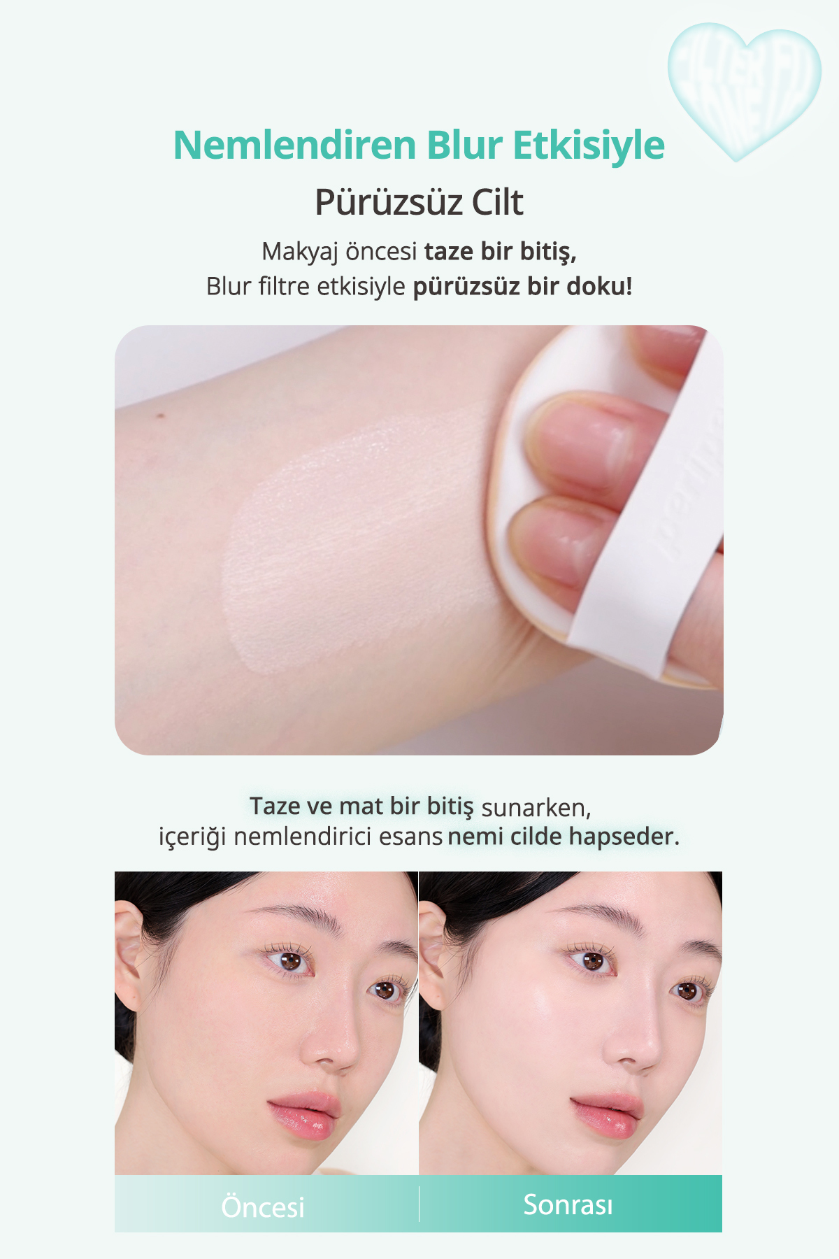 Ton Eşitleyen Yağ Kontrolü Sunan Güneş Koruyucu Yeşil Baz PERIPERA Filter Fit Milk Tone Up Cushion — سبز 111635 — تصویر 5 از 9