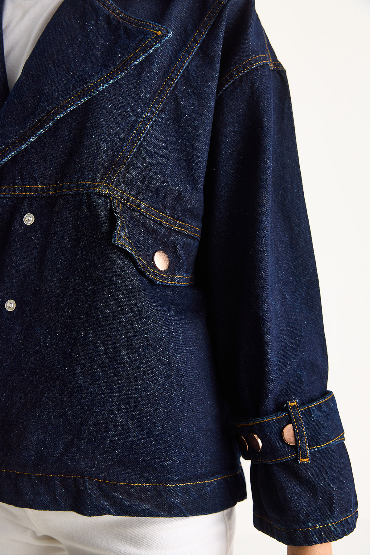 Bianco Lucci  Kadın Geniş Yaka Uzun Kollu Ayarlanabilir Manşetli Denim Ceket 6089 60283543 - Görsel 6