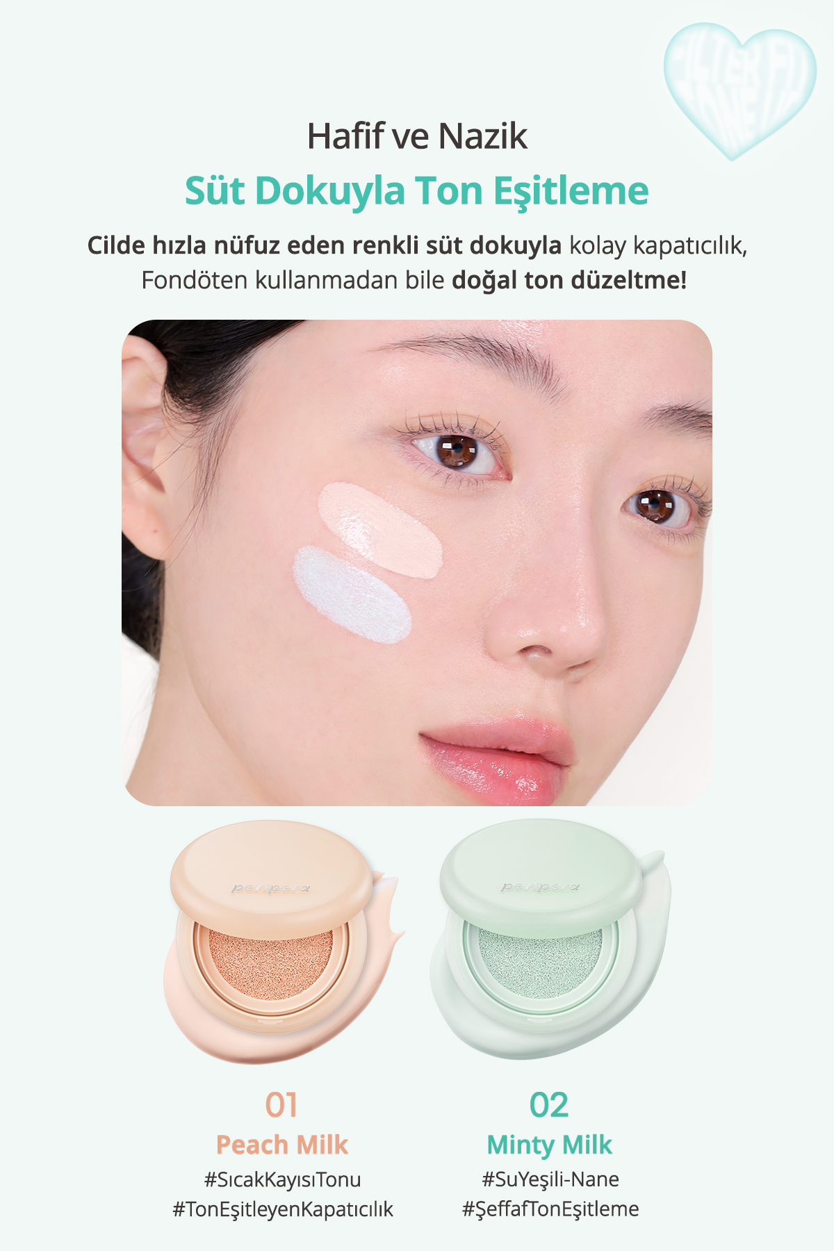 Ton Eşitleyen Yağ Kontrolü Sunan Güneş Koruyucu Yeşil Baz PERIPERA Filter Fit Milk Tone Up Cushion — سبز 111635 — تصویر 4 از 9