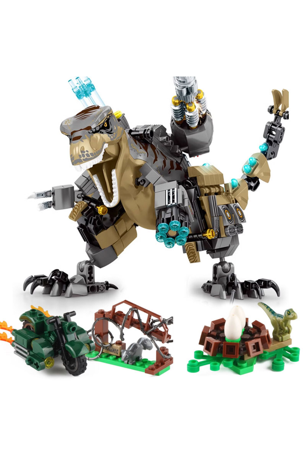 بلوک‌های ساختنی دایناسور تیرانوسوروس رکس، اسباب‌بازی‌های مونتاژ پازل حیوان دایناسور، اسباب‌بازی دست‌ساز کودک DIY